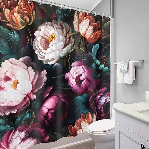 Miniatura 13 de Cortina de ducha con diseño de calavera negra y morado, de 60 pulgadas de ancho x 72 pulgadas de alto, esqueleto gótico gótico, polilla cruzada, C