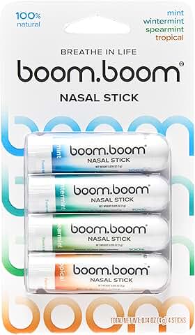 BoomBoom Nasal Stick | Vapor Flow Technology | Cool Refreshing Sensation | Natural Mood Boost | Simple Ingredients | Essential Oils  Menthol Inhaler (Mint, Wintermint, Tropical, Spearmint)