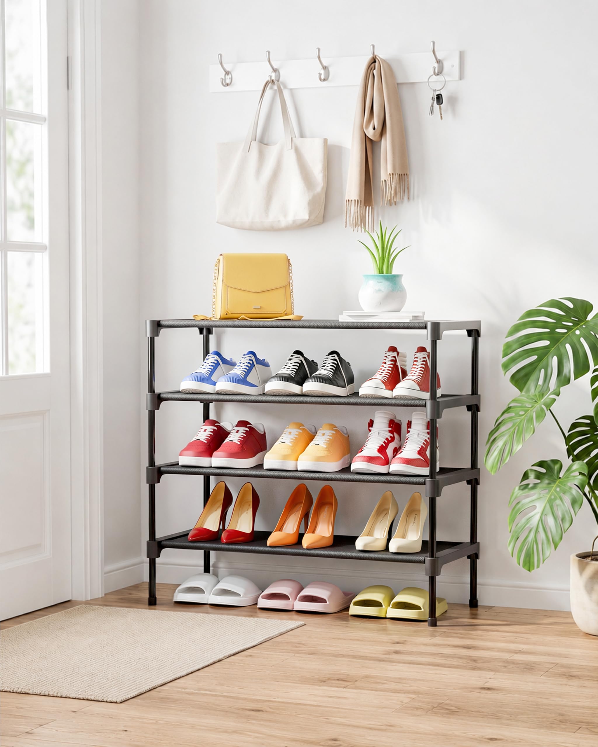Kitsure Zapatero – Estante para zapatos no tejido, organizador de zapatos para armario, entrada, garaje y pasillo, estantes apilables para zapatos, XL, color negro