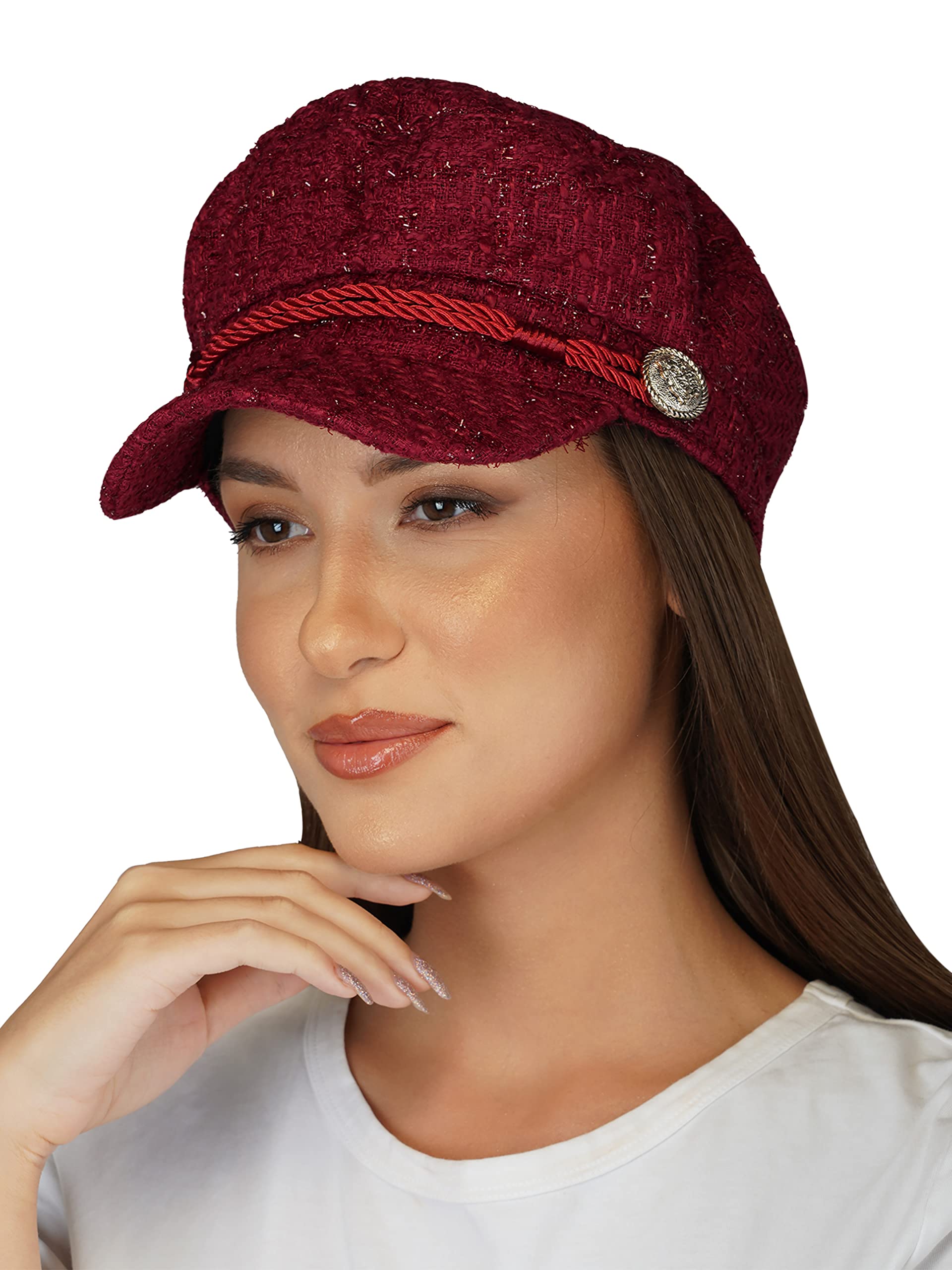 iSWEVENFrench Beret Cap Summer Season Unisex Artist Newsboy Hats, Ascot Cotton British Style Adjustable Women's Caps (8117, Free Size)