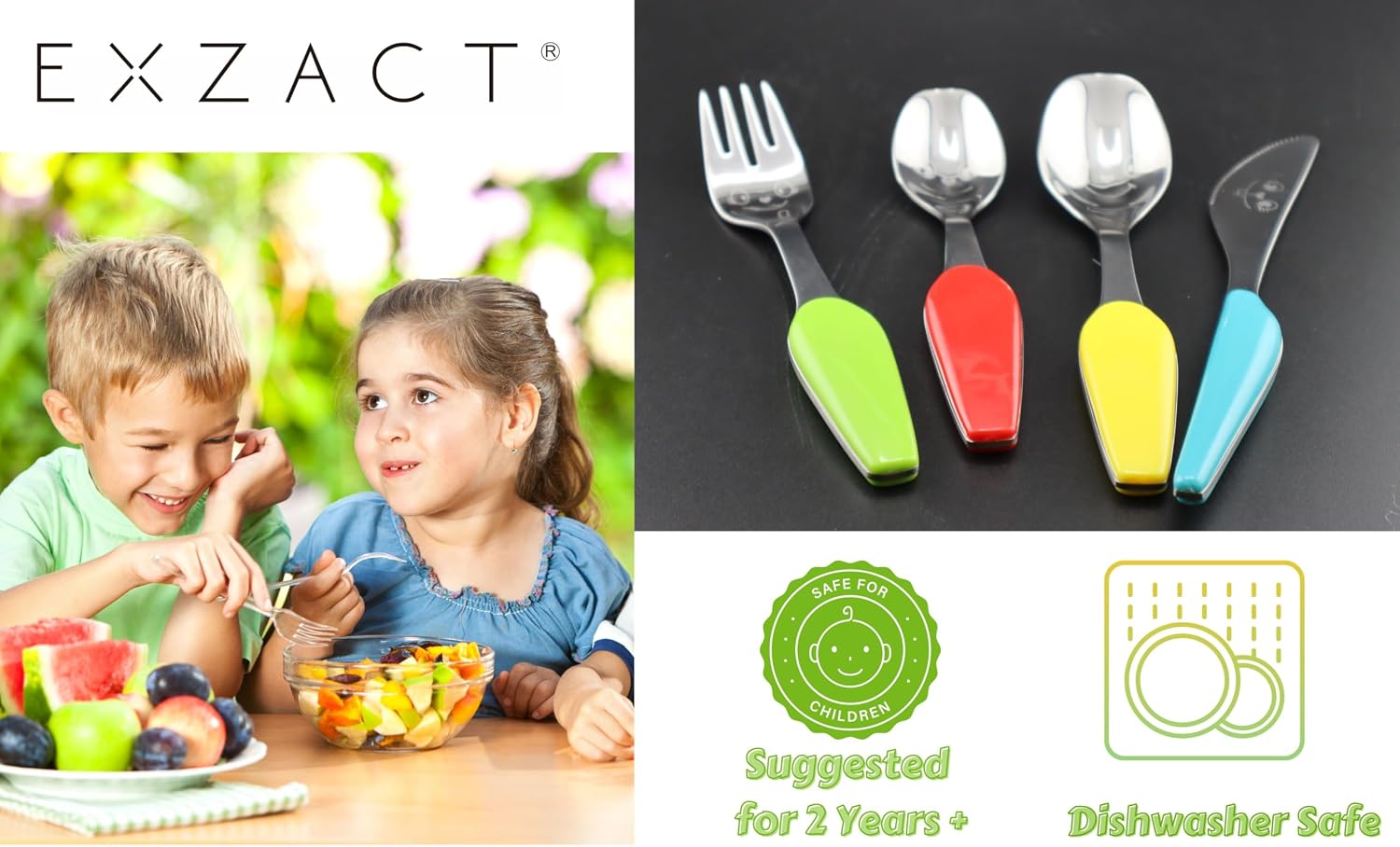 EXZACT Kids Flatware Set 4pcs Stainless Steel BPA Free Dishwasher Safe 24m+ image 5