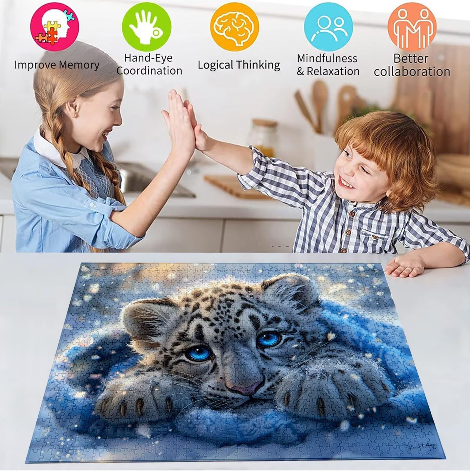 Puzzle 2000 Pezzi, 3 4 5 Anni Puzzle Leopardo 6 7 8 Anni Giochi Educativi Sostenibili Con Motivi Per Adulti Da Gioco in Legno Di Alta Qualità Jigsaw Animale per Gioco Familiare, Regalo Natale H-8735