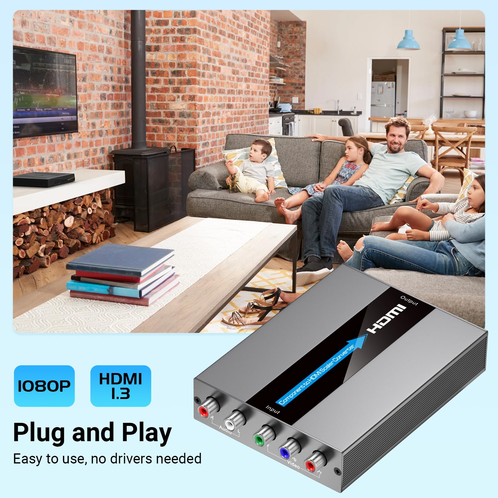 Convertidor de componente a HDMI con función de escala, compatible con resolución y conversión de velocidad de fotogramas, convertidor YPbPr a HDMI para dispositivos de componentes para mostrar en
