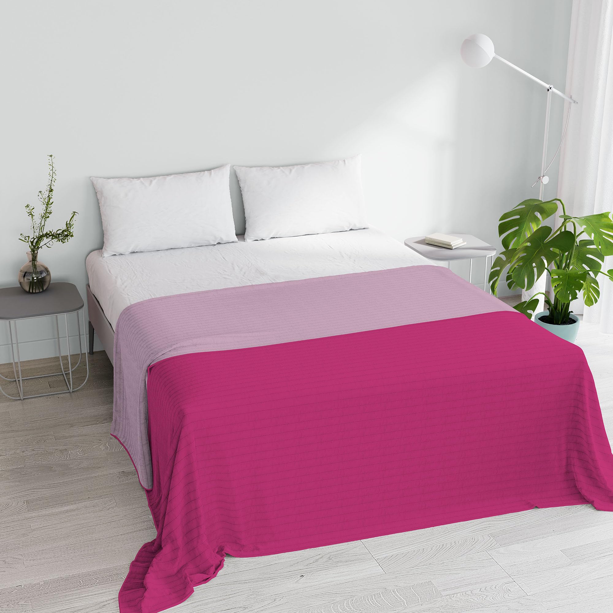 Italian Bed Linen Summer Microfibre Summer Quilt, Lilac/Fuchsia, Double 250 x 250 cm