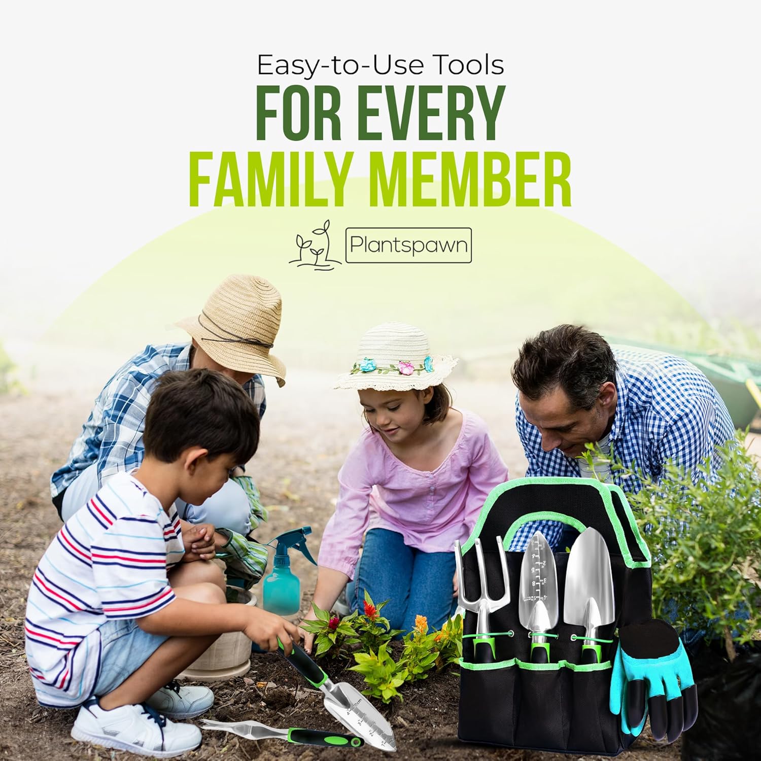 8 PCS Gardening Tools Set with Bag | Heavy-Duty Rust-Proof Hand Tools, Plastic Handles, 15 Plant Tags Included | Garden Tools, Gardening Essentials, Garden Supplies Gift for Men, Women & Gardeners