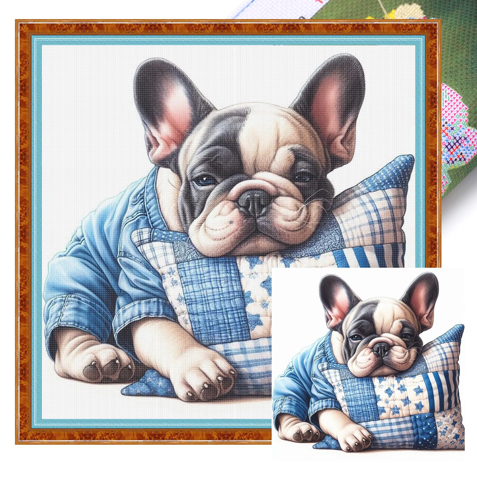 Poetrydraw French Bulldog Full 11Ct Diy Stamped Cross Stitch Kits 40X40cm For Beginners (French Bulldog)