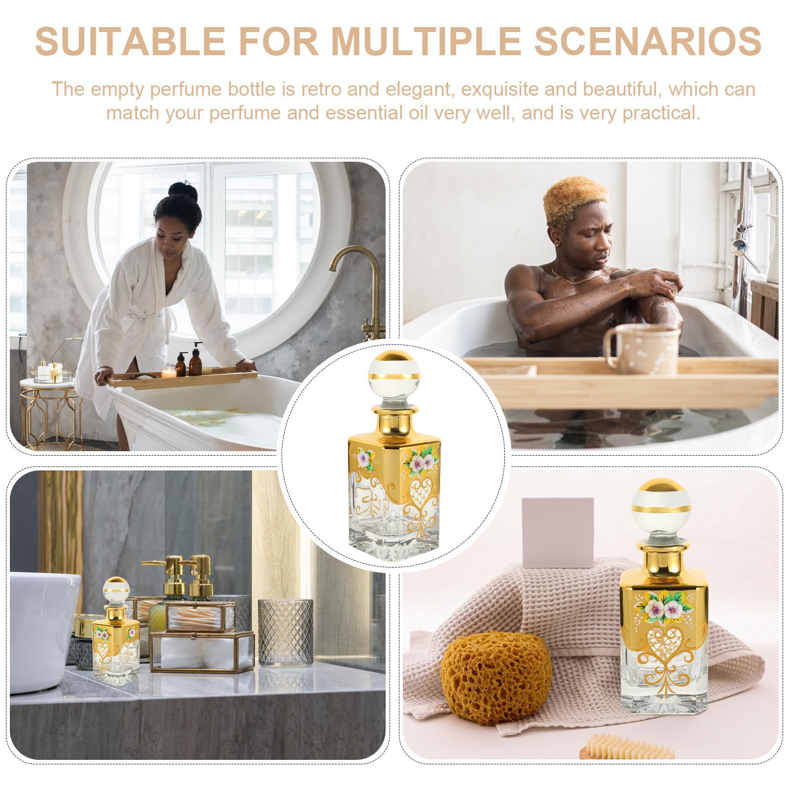 Botella de Perfume de Vidrio de 150ml Recargable Efecto Decorativo, Estilo Clásico y Elegante para Uso Personal y Viaje