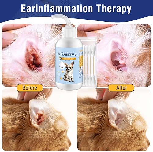 Miniatura 4 de Limpiador de oídos para perros y gatos, 4 onzas, tratamiento suave y no irritante para infecciones de oído para perros, alivio de picazón, gotas