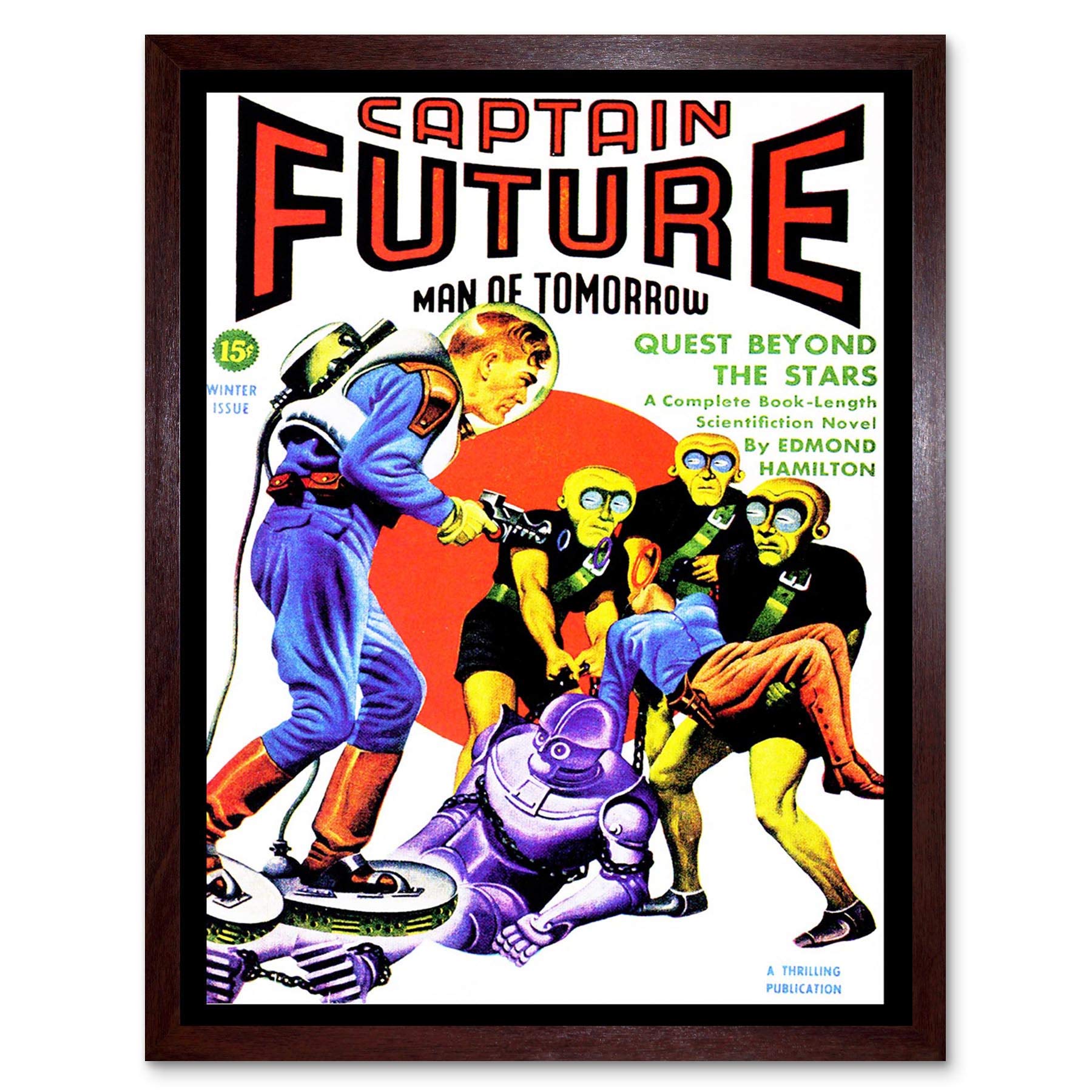Wee Blue Coo Sci Fi Magazine Captain Future Aliens Robot Art Print Framed Poster Wall Decor 12X16 Inch