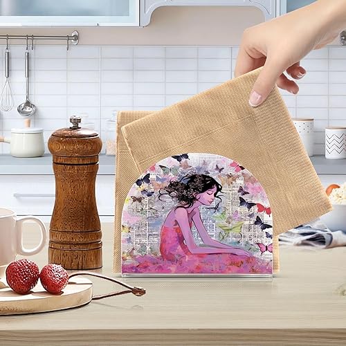 Miniatura 6 de Napkin Holder Fairy Girl Butterfly Napkin Holders for Tables, Clear Acrylic Napkin Holders Cocktail Napkin Holder for Kitchen Restaurant Bar Home