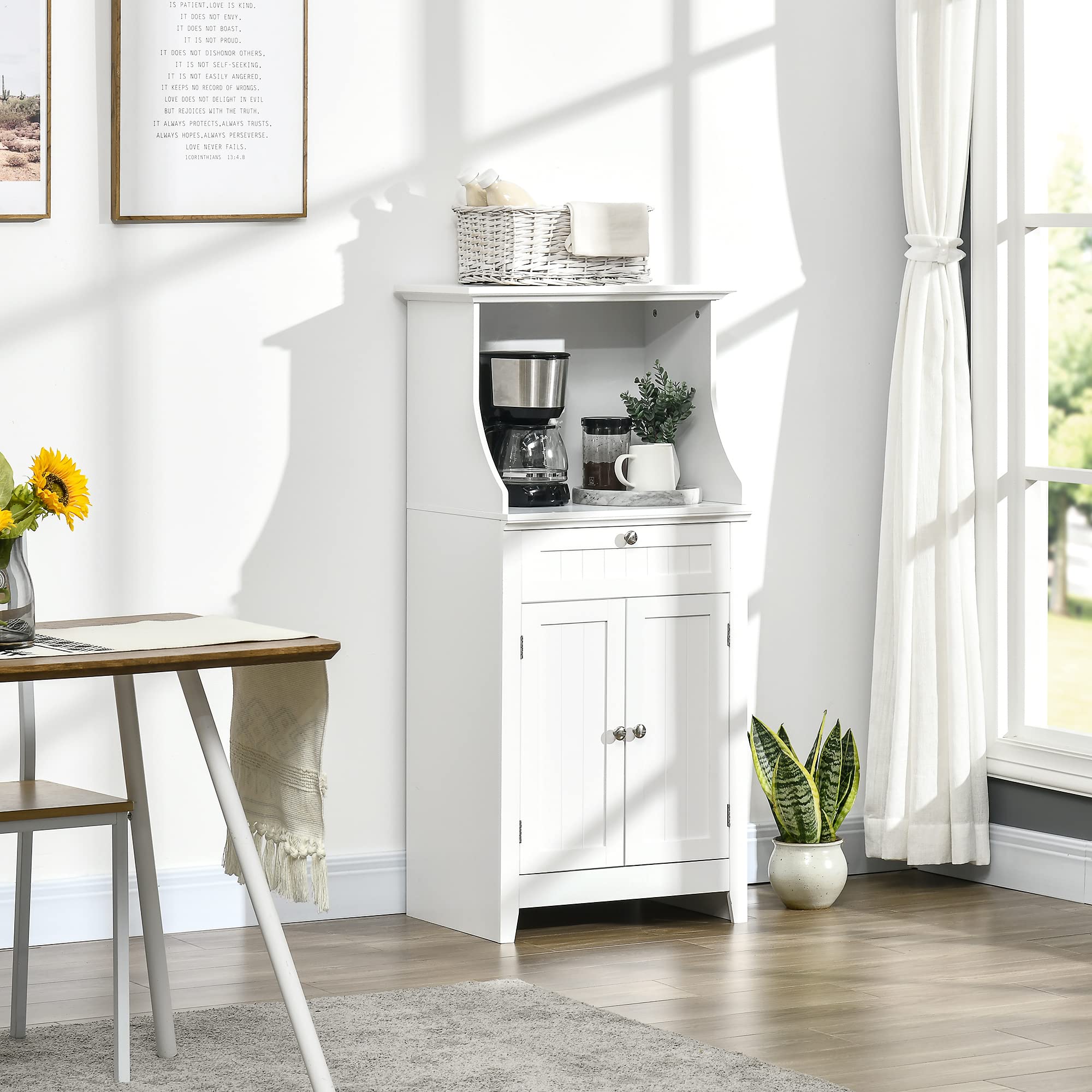 HOMCOM Mobile Cucina per Microonde e Piccoli Elettrodomestici, Mobile da Cucina con Supporto per Forno Microonde, Cassetto e Armadietto 2 Ante con Ripiano Regolabile, 60x40x122.5 cm, Bianco