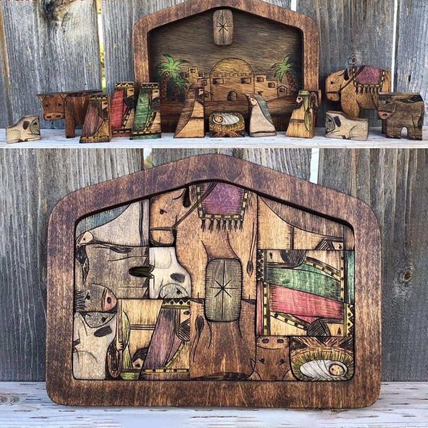 Buy Wooden Jesus Puzzle Statue, Nativity Puzzle with Wood Burned Design