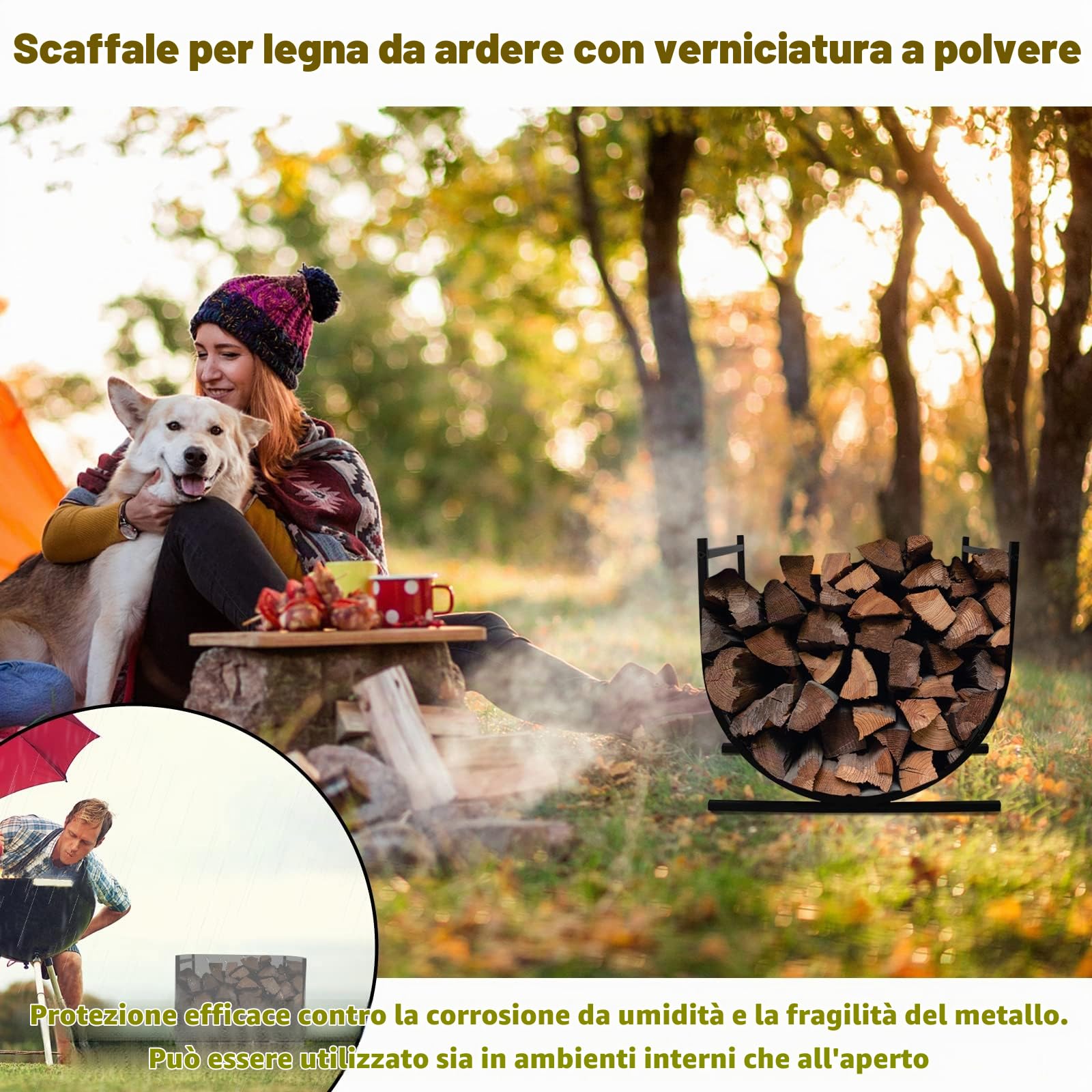 Froadp 44x37x40cm Cestini Portalegna Scaffale per Legna da Ardere Stoccaggio in Metallo per Tronchi Impilati Aiuto Cesto Porta da Camino Cestini Rack Nero Supporto per Interni e Esterni