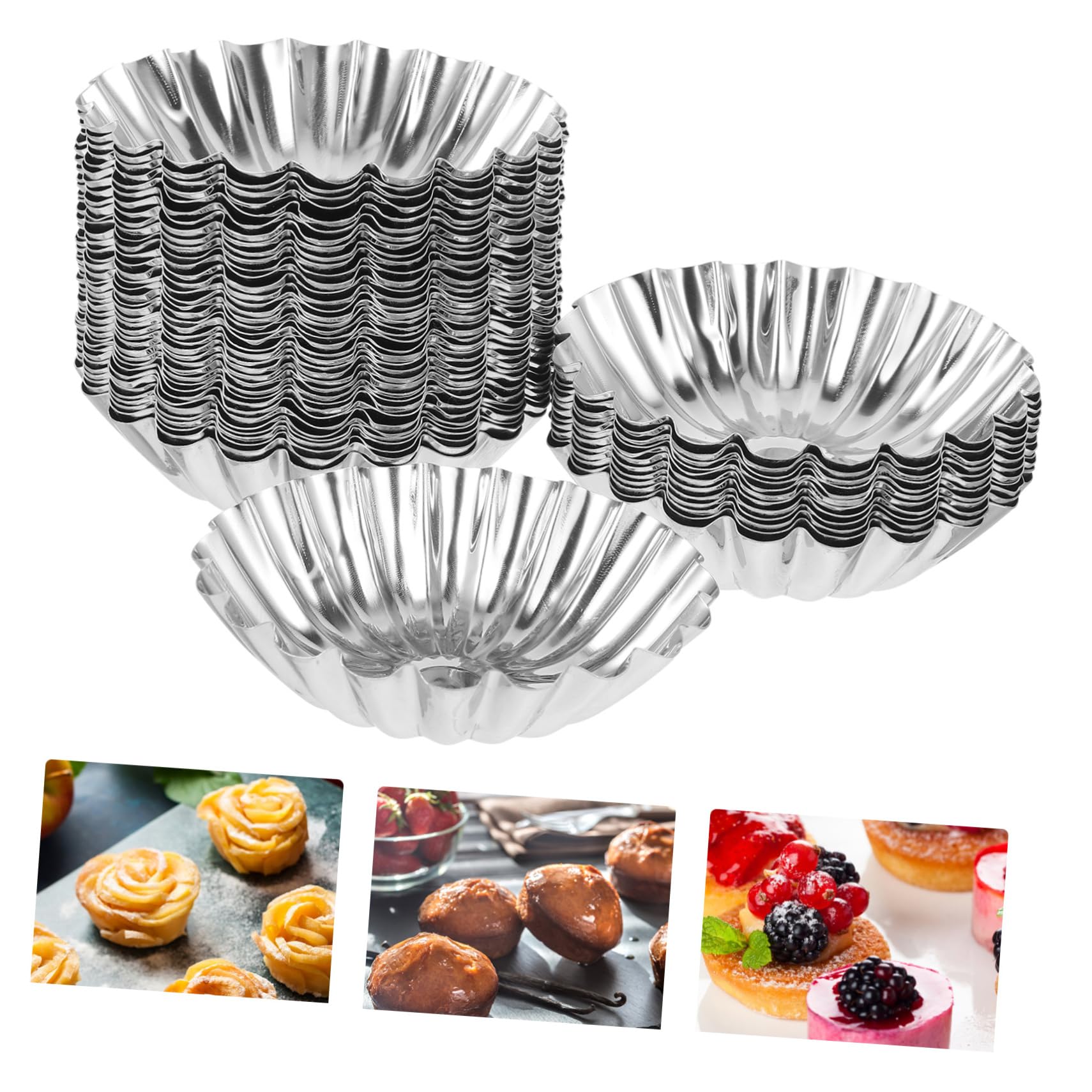 PRETYZOOM 50 Piezas Tartas de Huevo Inoxidable Reutilizables para Hornear Puddings Muffins y Tartas Decorativas