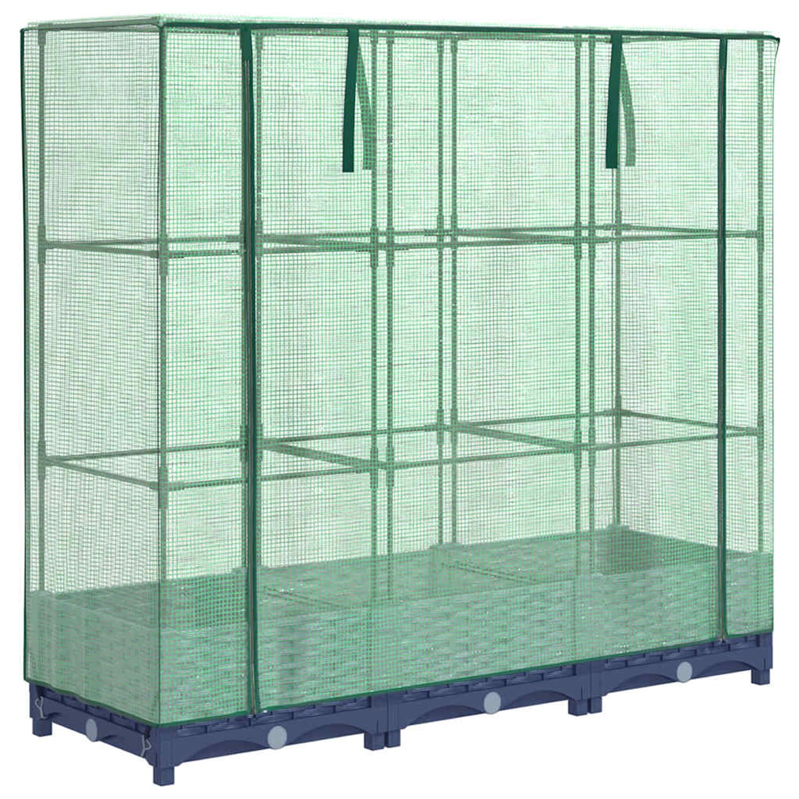 Gecheer Letto rialzato con Serra, Struttura in Ferro e Vasca in Polipropilene 120x40x123 cm Effetto Rattan Verde Grigio Blu, Copertura in polietilene per orto Balcone Giardino Cortile