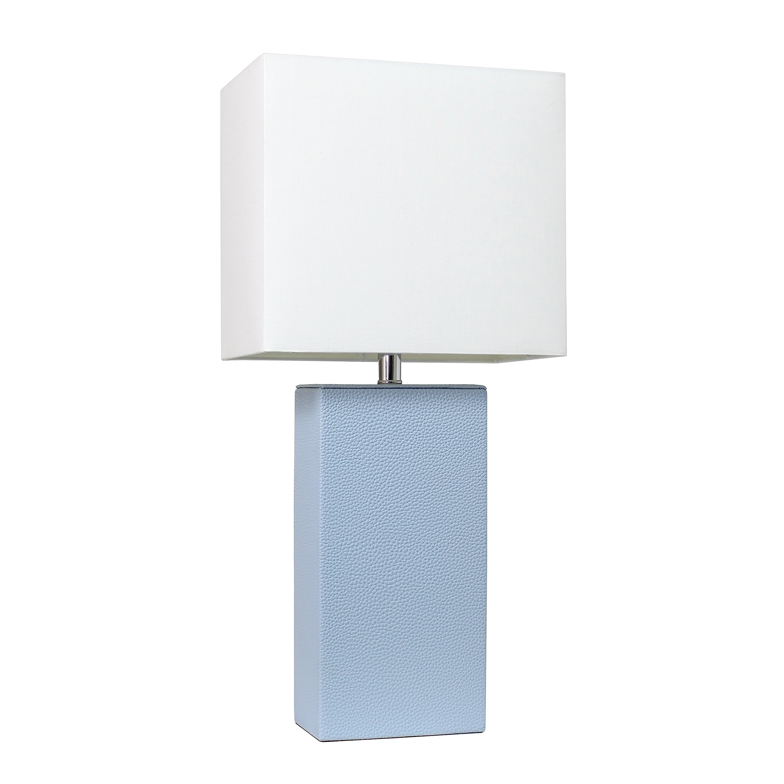Elegant Designs LT1025-PWK Modern Leather Table Lamp with White Fabric Shade, Periwinkle