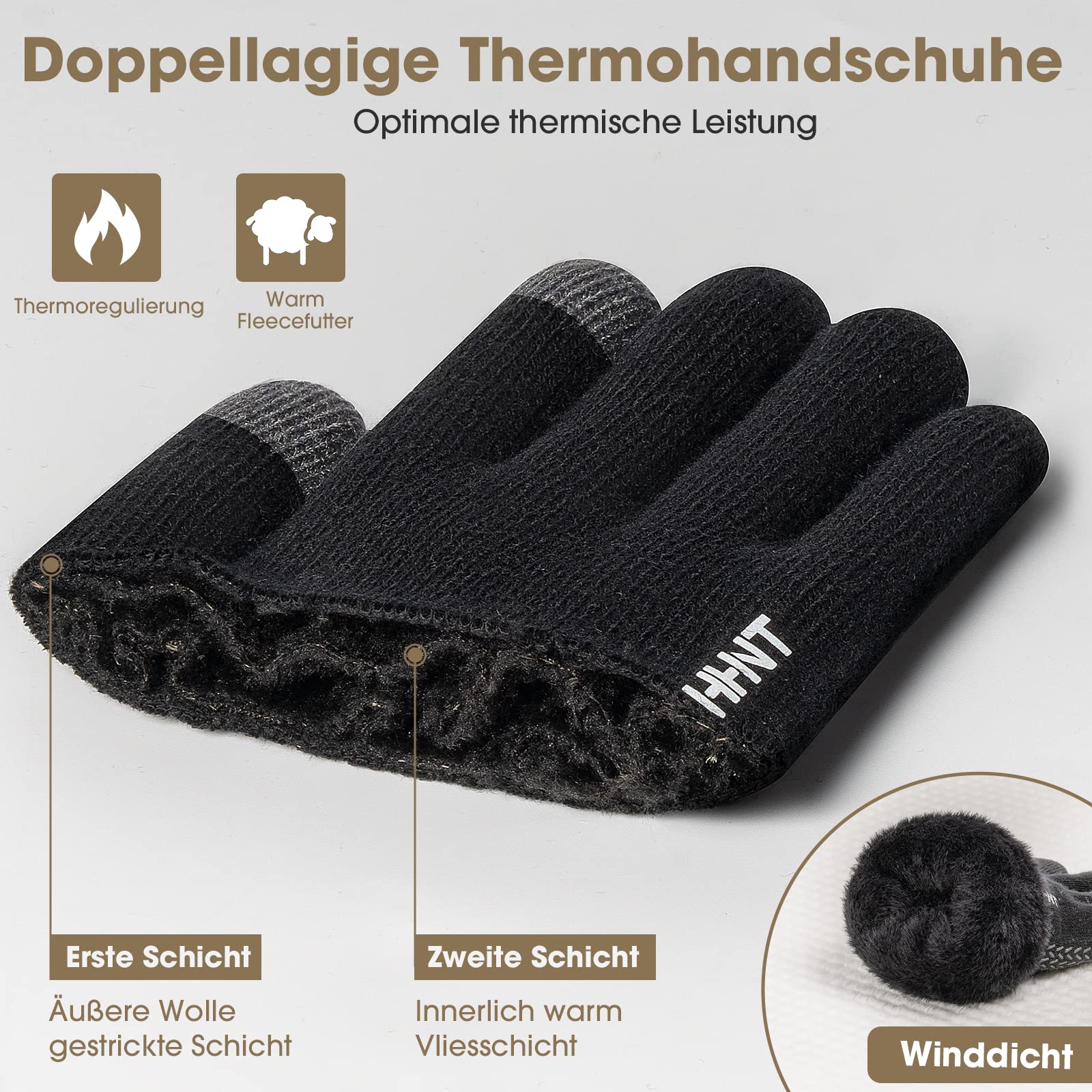 Rahhint Guantes Invierno Mujer - Guantes Hombre Termicos Lana Espesar - Guantes Tactiles Antideslizantes Smartphone