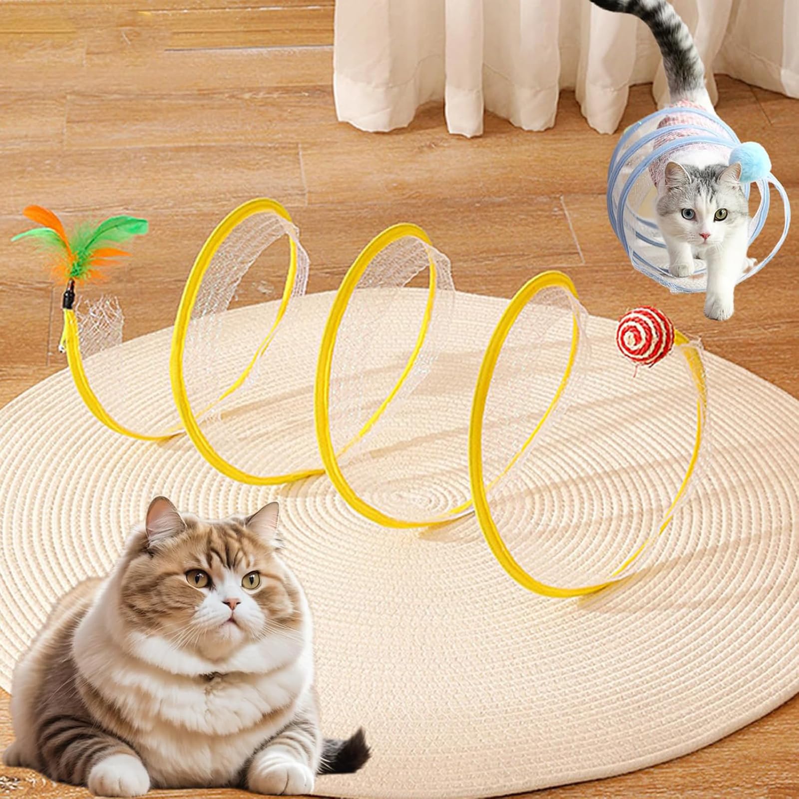 Self-Play Cat Hunting Spiral Tunnel Toy, Spiral Tunnel with Wear and Bite Resistant for Cats Indoor (Round)