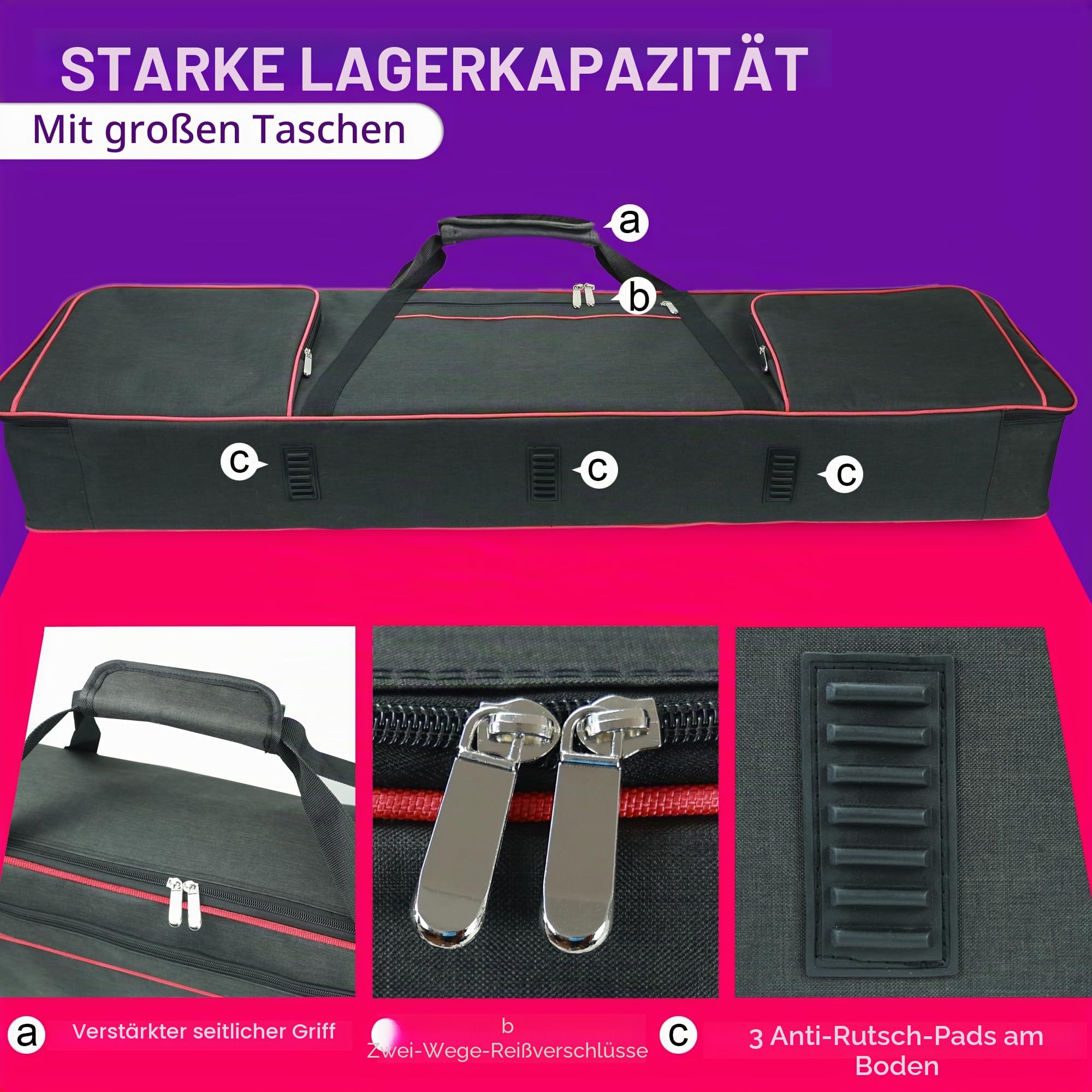 Ruibo Keyboardtasche 88 Tasten,Gigbag 600D Oxford-Tuch mit 10 mm Baumwoll-Gepolstert,Tragbar Langlebig Wasserdicht,137,2 x 33 x 17 cm,Schwarz+Rot
