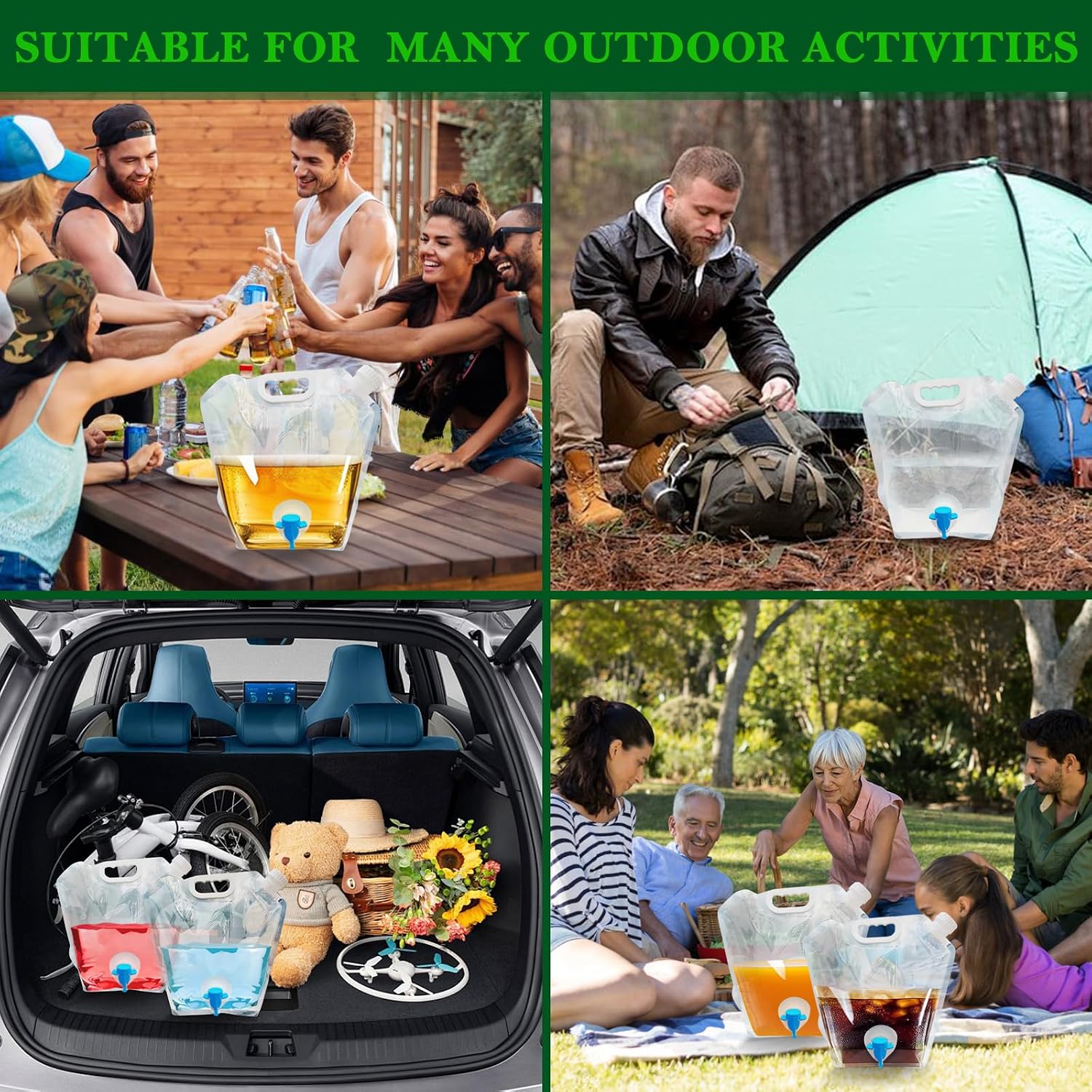 Cooltto Premium Collapsible Water Container Bag, BPA Free Food Grade Clear Plastic Storage Jug, No-Leak Freezable Fold-able Water Bottle for Camping, Hiking, Backpacking, Emergency