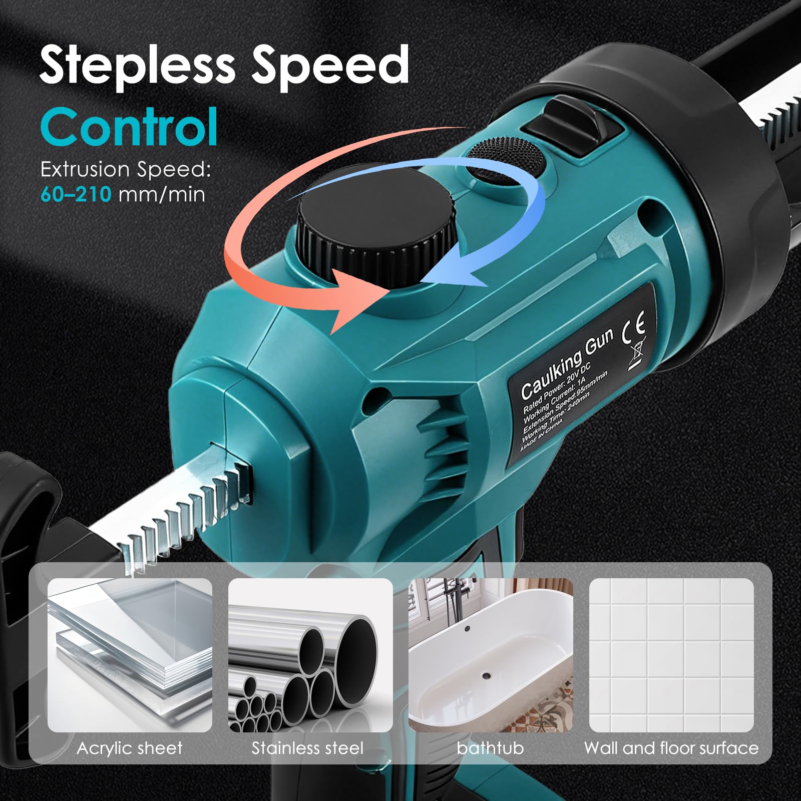 Pistola a Cartucce Elettrica Senza Fili Compatibile con Batteria Makita 18 V, Pistola Silicone con Luce LED, Controllo Continuo della velocità, per Cartucce da 300ml (Senza Batteria)