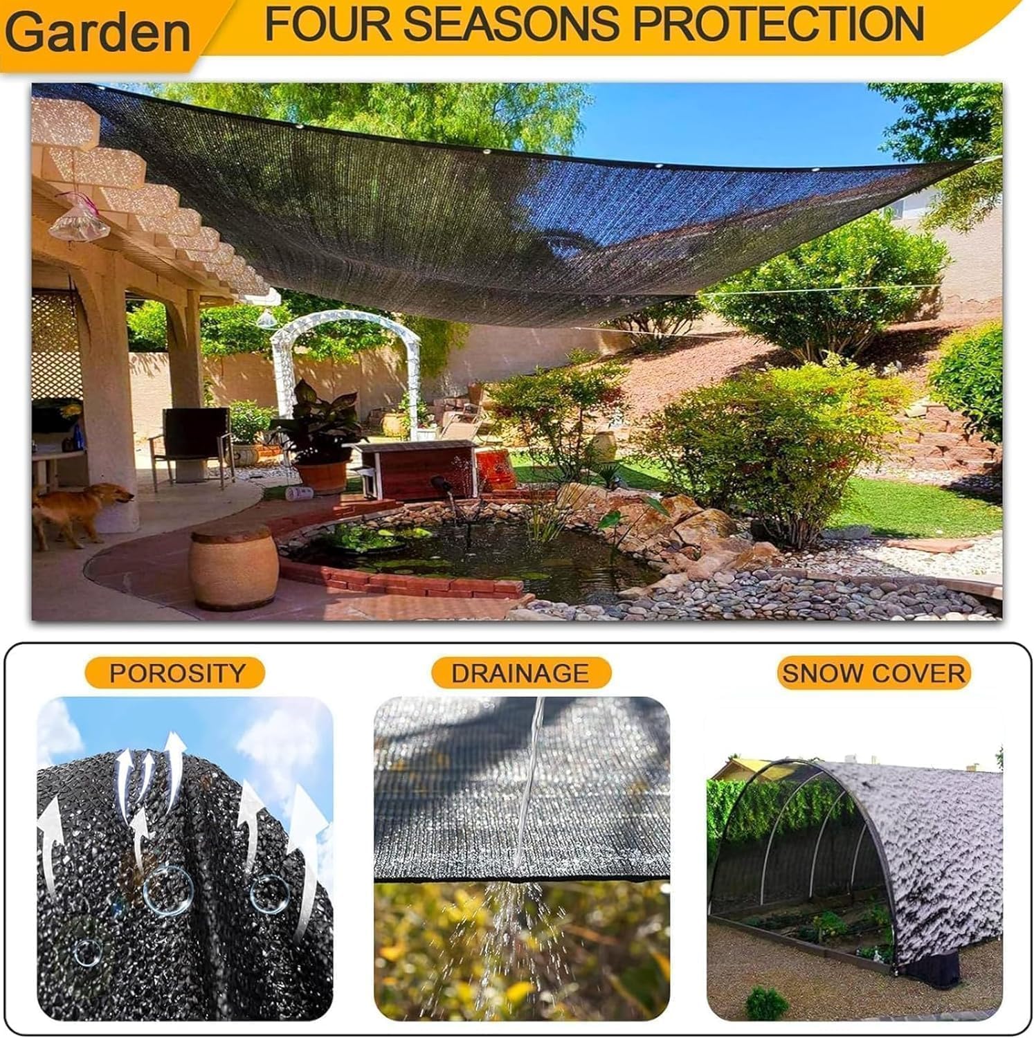 Malla de Sombra con Ojales, Red de Sombra 80-95% UV-Malla Sombreo Exterior HDPE Transpirable para Jardín Invernadero Pérgola Patio Balcón y Gallinero, Toldo de Sombra Resistente Viento - 3