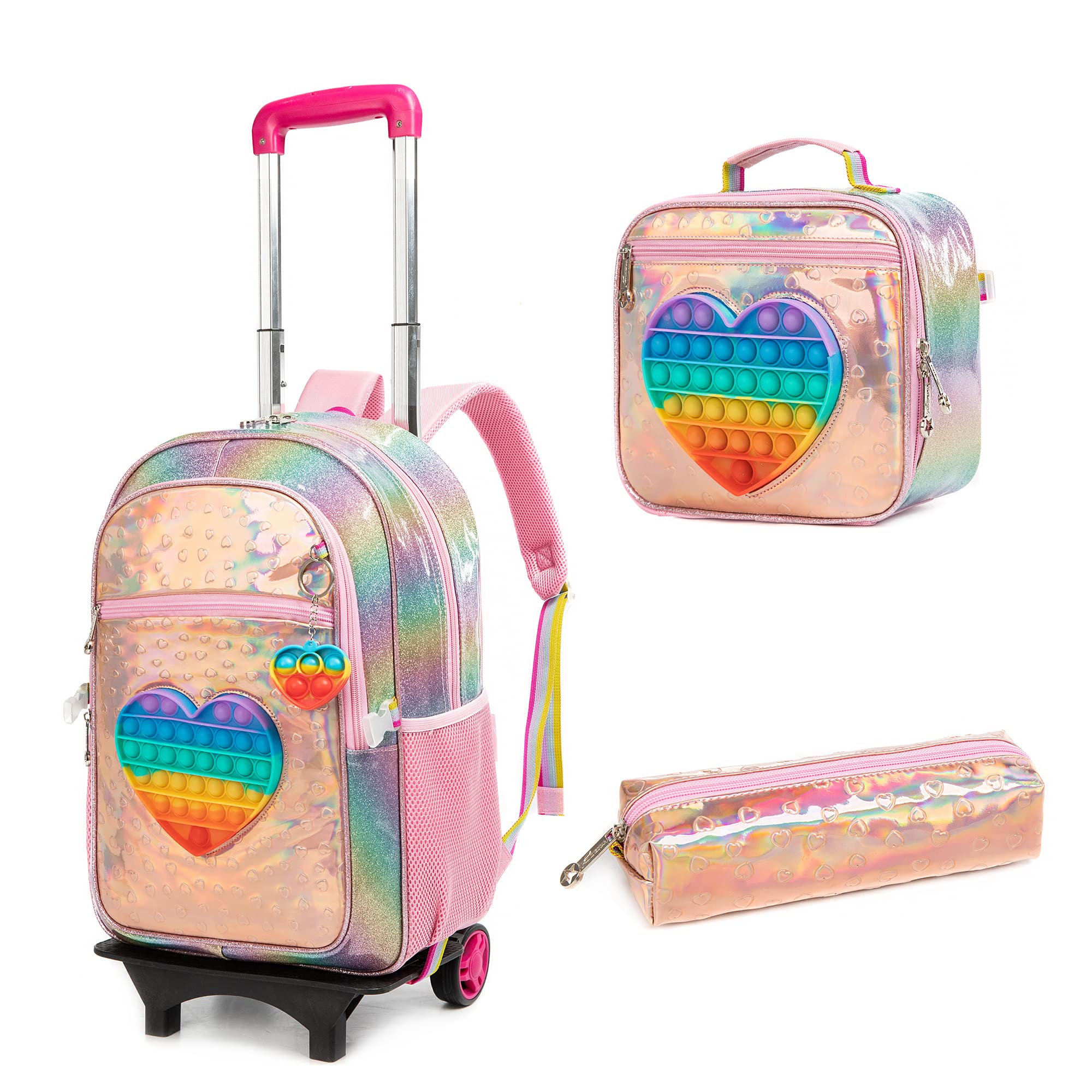 Rolling Backpack for Girls Kids Carry on Luggage with Wheels kids luggage set for Elementary School Girls Suitcase with Wheels for Ages 8-10 Teens.