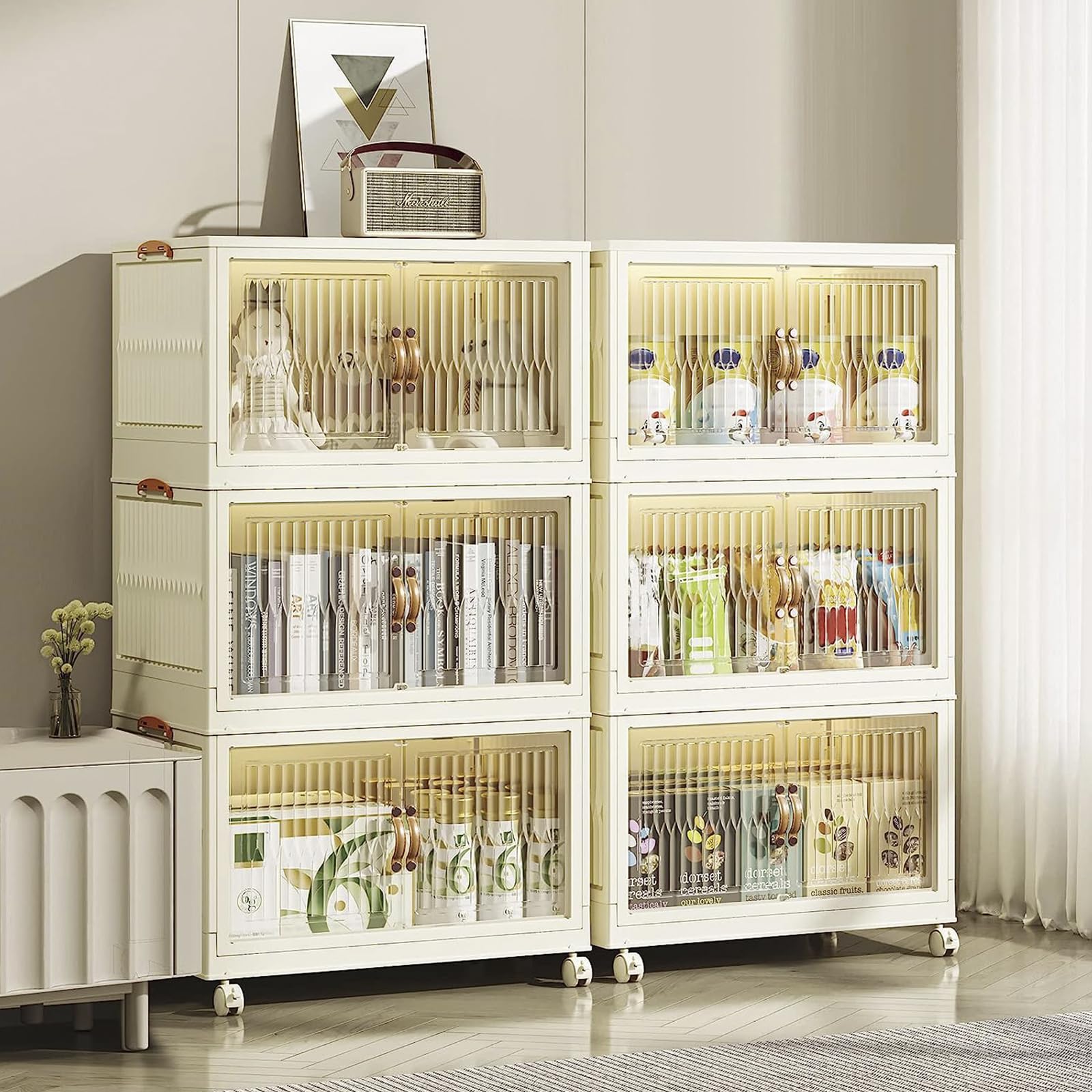 Zusammenklappbare Kunststoff-Aufbewahrungsbehälter mit Deckel, 84 Qt/92,7 l, stapelbare Küchenschrank-Organizer und Aufbewahrung, multifunktionale Aufbewahrungsbehälter mit Rollen