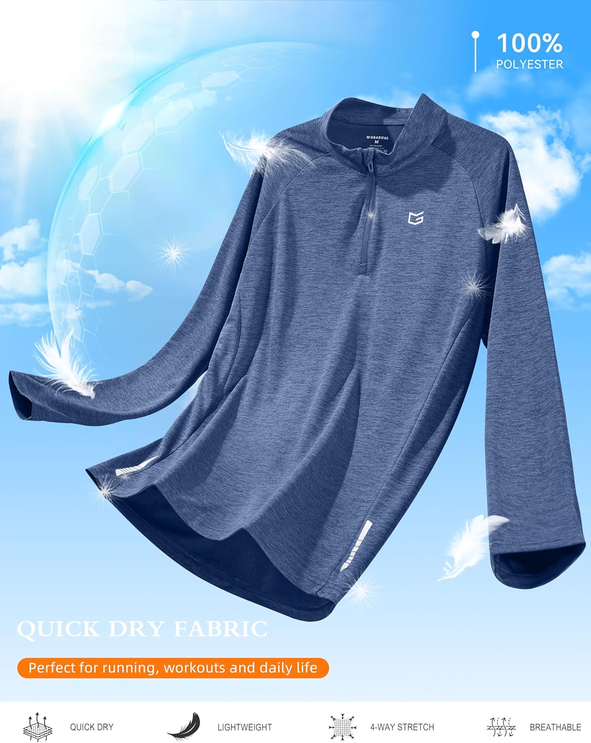 G Gradual Men's Running Shirts Long Sleeve Athletic Shirt Lightweight Quick Dry Quarter Zip Pullover for Men Workout Gym Golf - Image 6