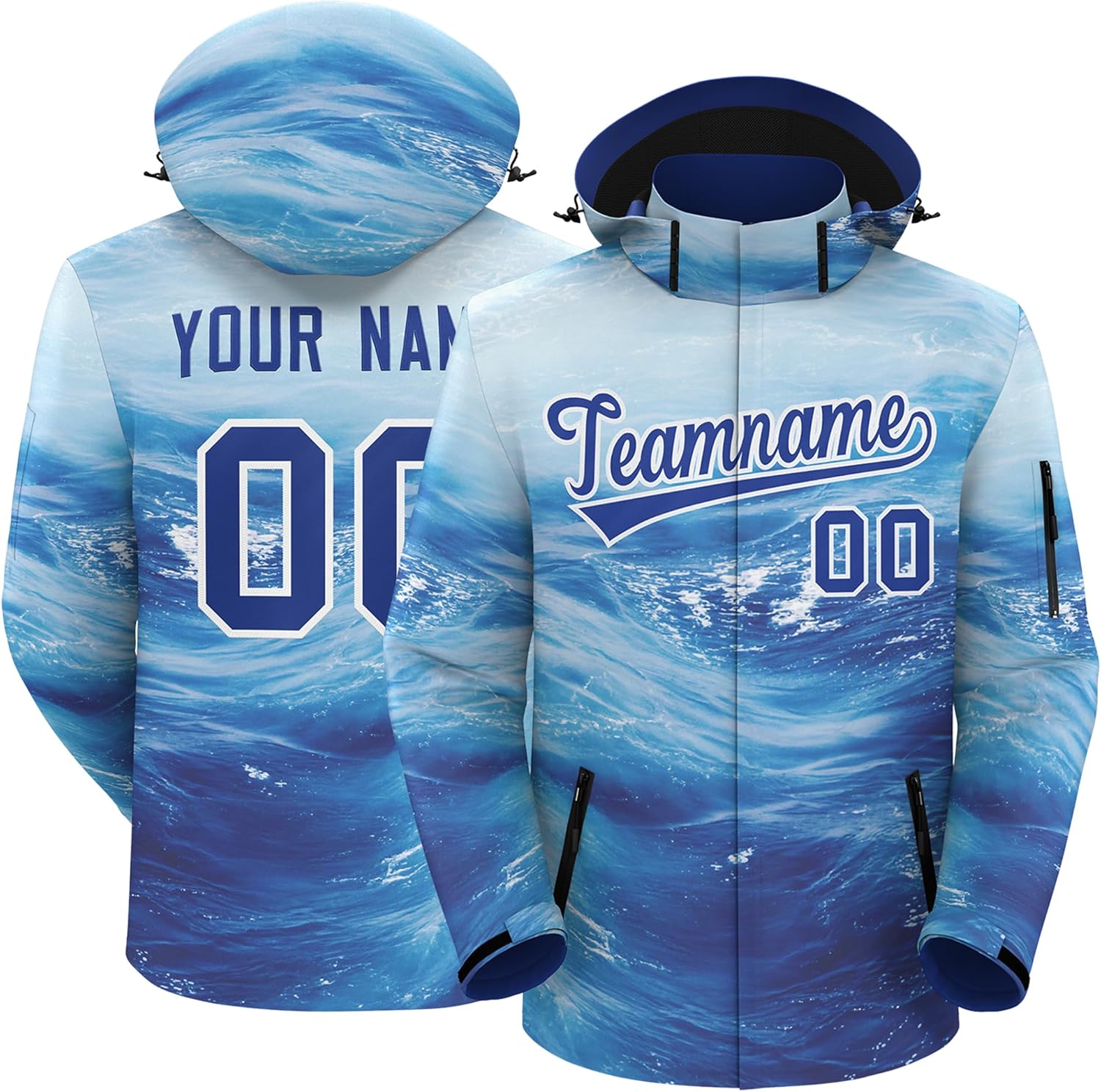 KXK Custom Waterproof Rain Jacket Lightweight Windbreaker Jackets with Hoodie Stitched Letters Number for Men Women