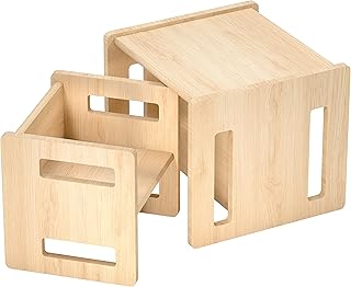 iyrany Montessori Weaning Table and Chair, Kids Table and Chair Set, Solid Wooded Toddler Table, Cube Chairs for Toddlers - Real Hardwood