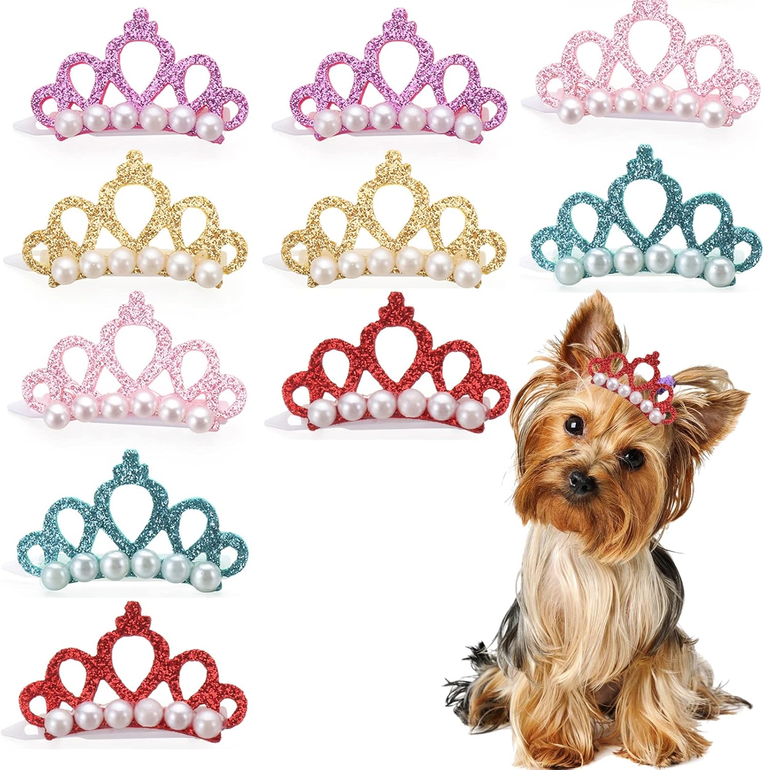 Elionless Pet Hair Clips, 10 Pcs Cute Pearl Crown Shape Pet Hairpin Kitten Puppy Grooming Hair