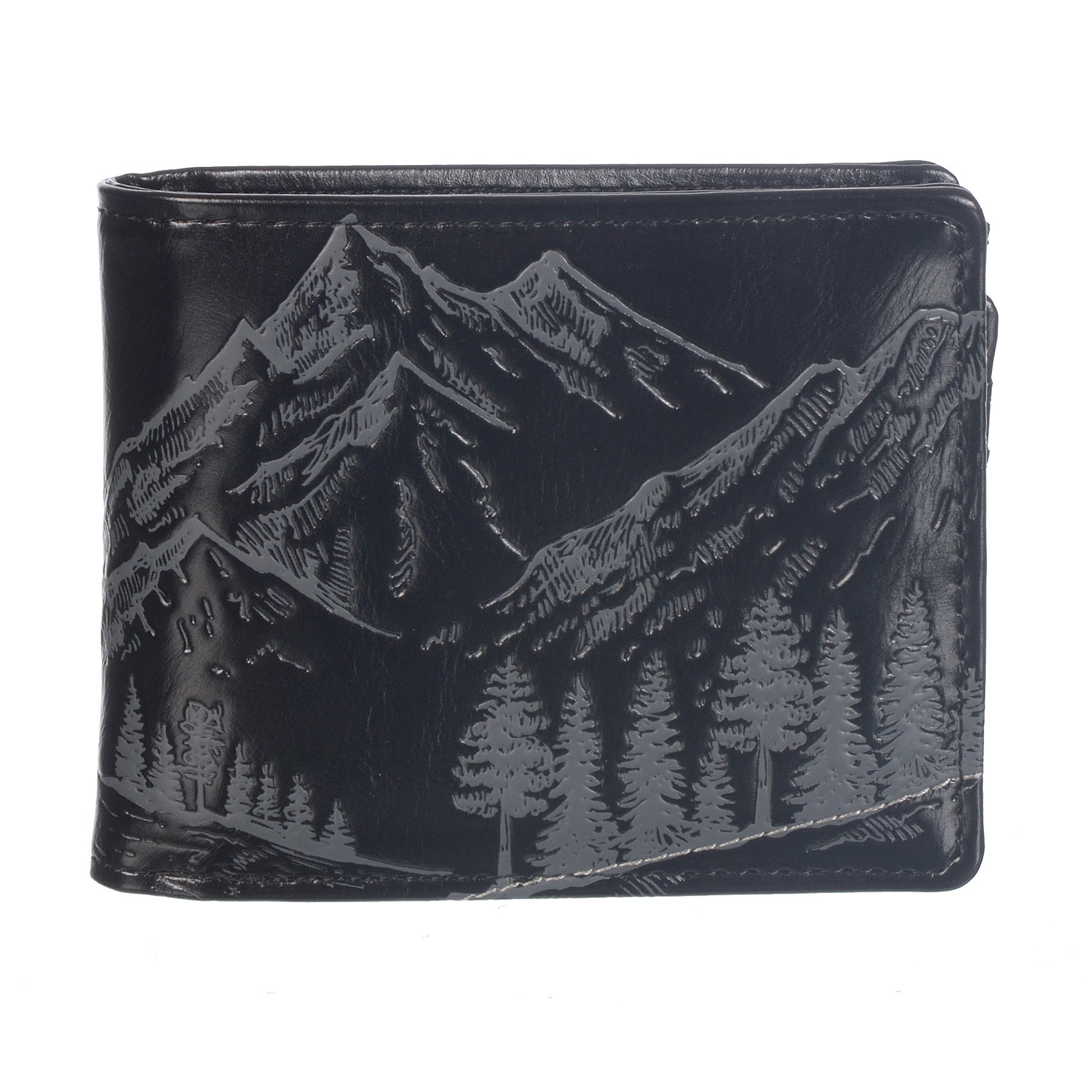 Shag Wear Men's Vegan Faux Leather Bifold Iconic Prints Wallet with Clear ID Window and Zipper Coin Pocket, Mountain Scene