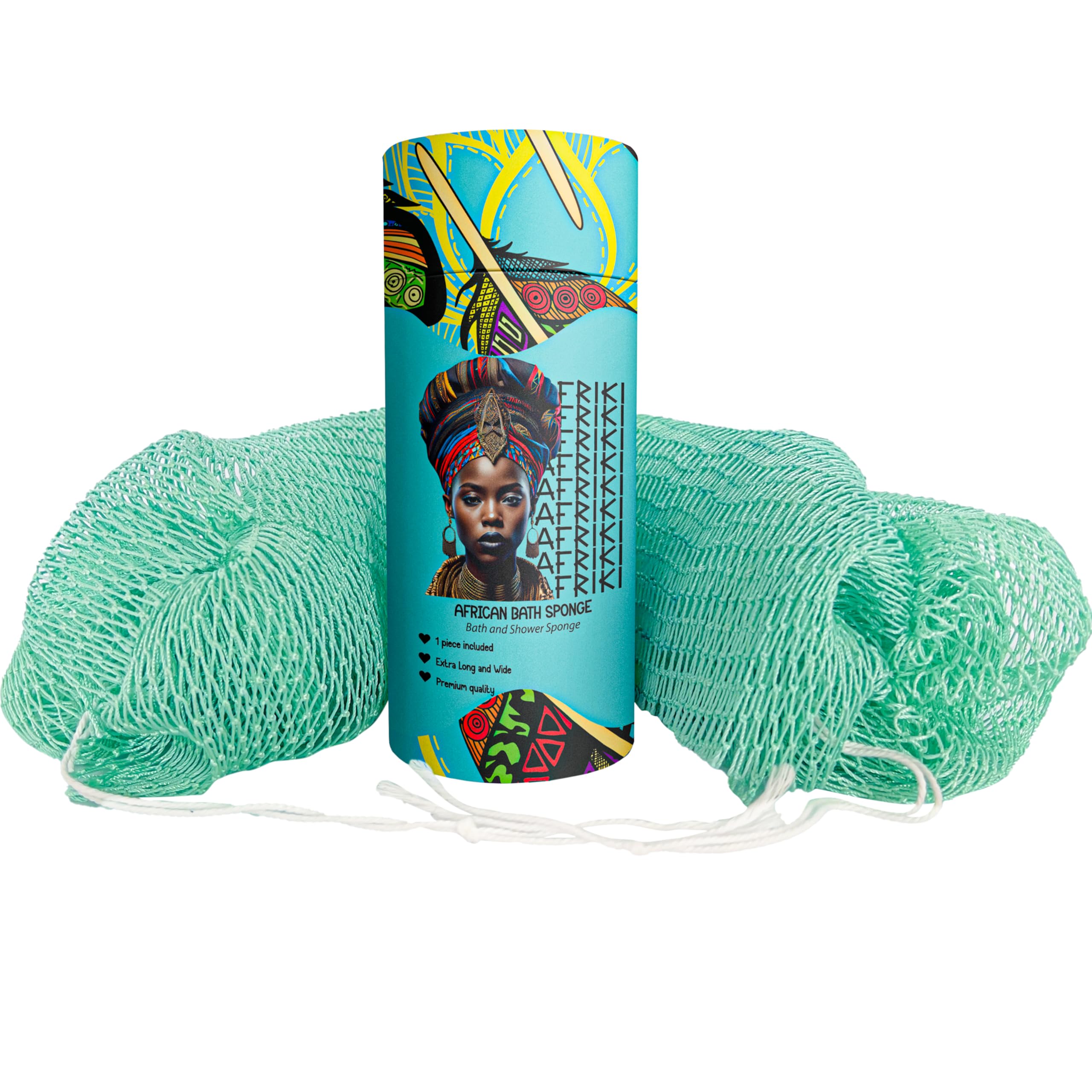 AFRIKI African Net Sponge – Exfoliating Body Scrubber, Black Owned & Rooted in Africa, All Skin Types | 45 in Long (Seafoam)
