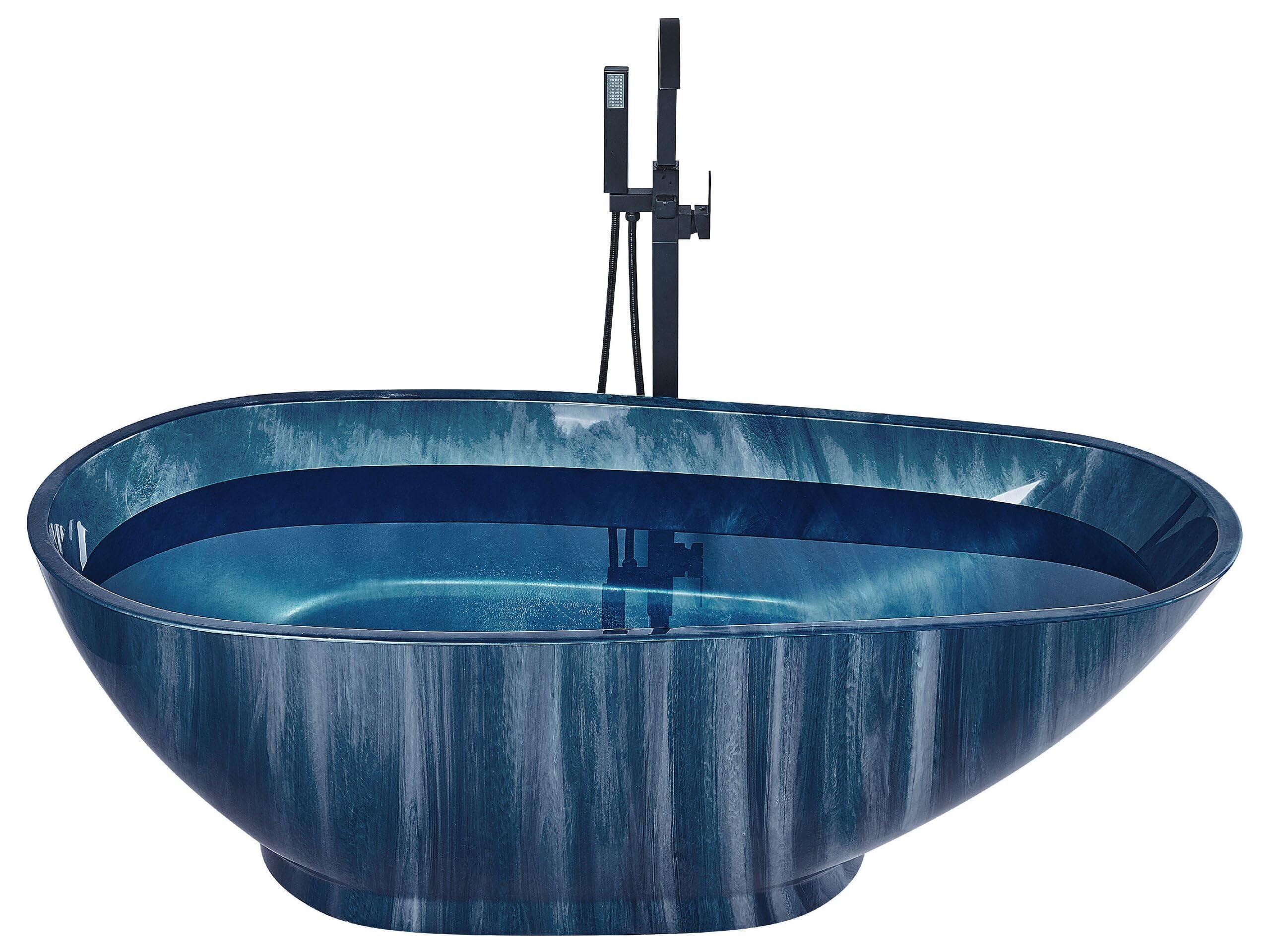 Baignoire en Acrylique Autoportante Forme Ovale Effet Marbre Bleue Marine Rioja