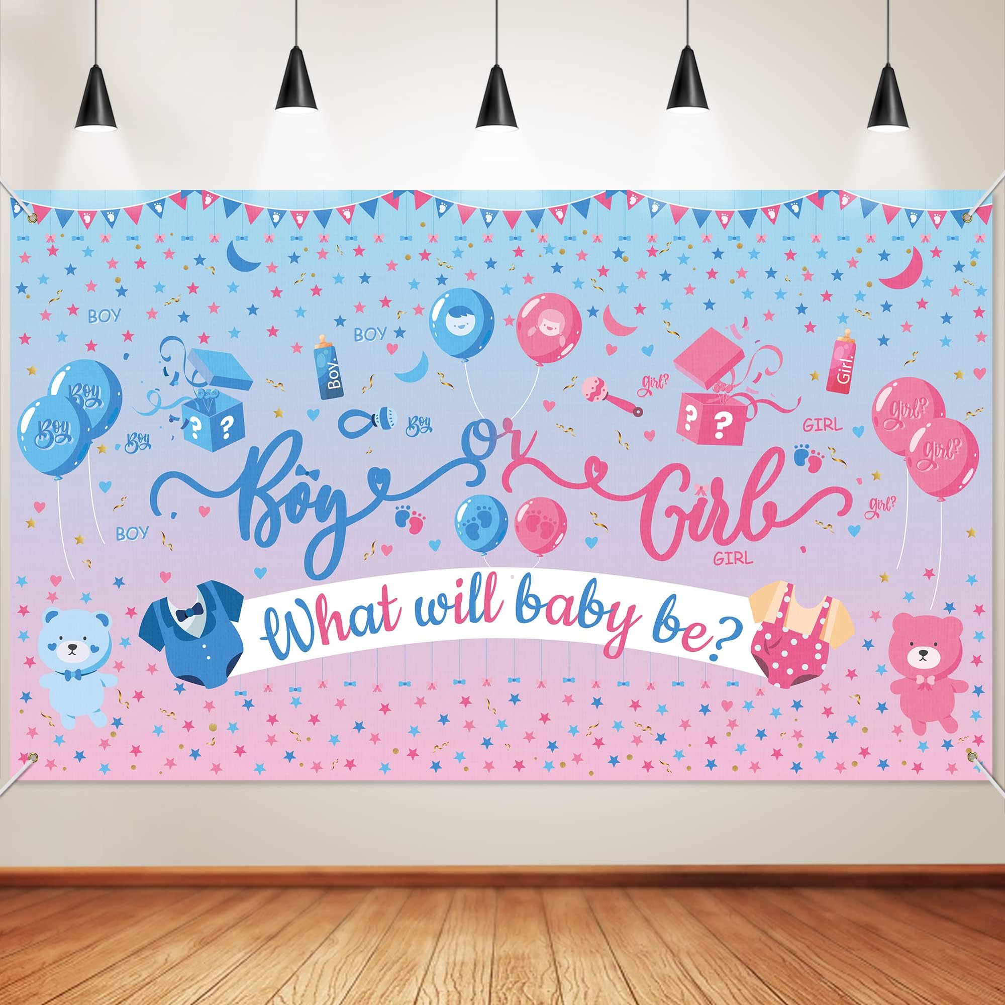 Gender Reveal Decorations Gender Reveal Backdrop Blue Pink Baby Gender Reveal Party Supplies Boy or Girl Gender Reveal Banner Baby Shower Decorations What Will Baby Be Photography Photo Backgroud