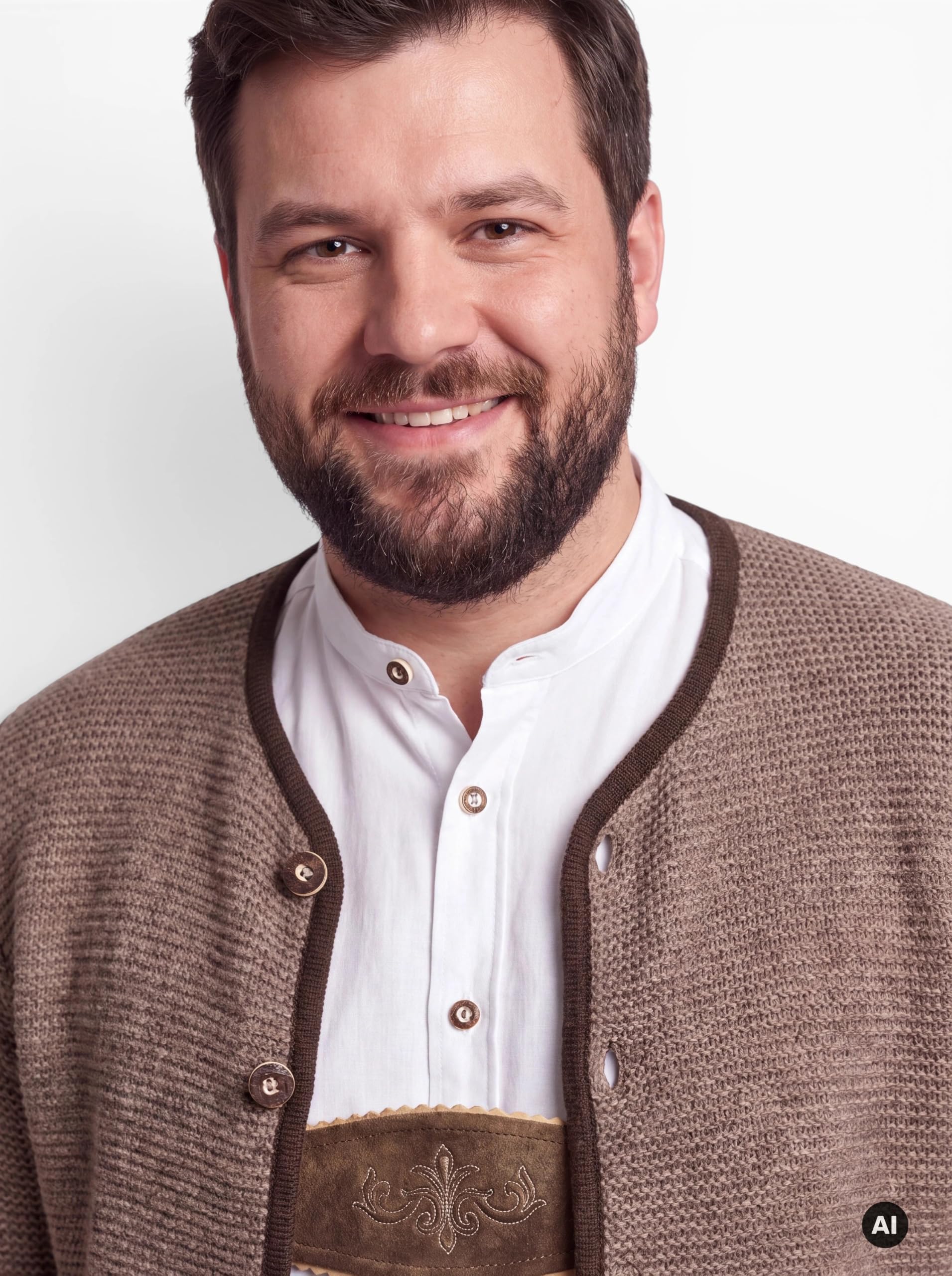 Nübler Trachtenstrickjacke Herren - Strickjacke Herren im Landhausstil, gerader Schnitt mit Knöpfen in Hirschhornoptik - Moderne bayrische Tracht, Ignaz Braun