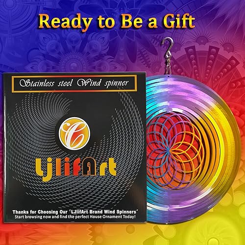 Miniatura 2 de Molinillo de viento con mandala Flower of Life de 12 pulgadas de acero inoxidable 3D cortado con láser, patrón geométrico que vale la pena regalar,