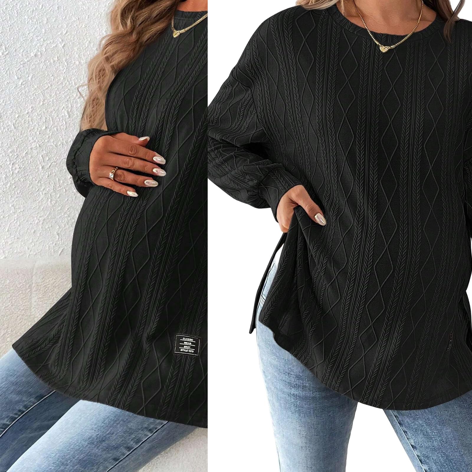 Bequemes, elastisches Schwangerschafts-Top für Freizeit- und Büro-Outfits, modisches Hemd, klassisch, Mutterschaft, Langarm-T-Shirt, Damen, T-Shirt, Polyester