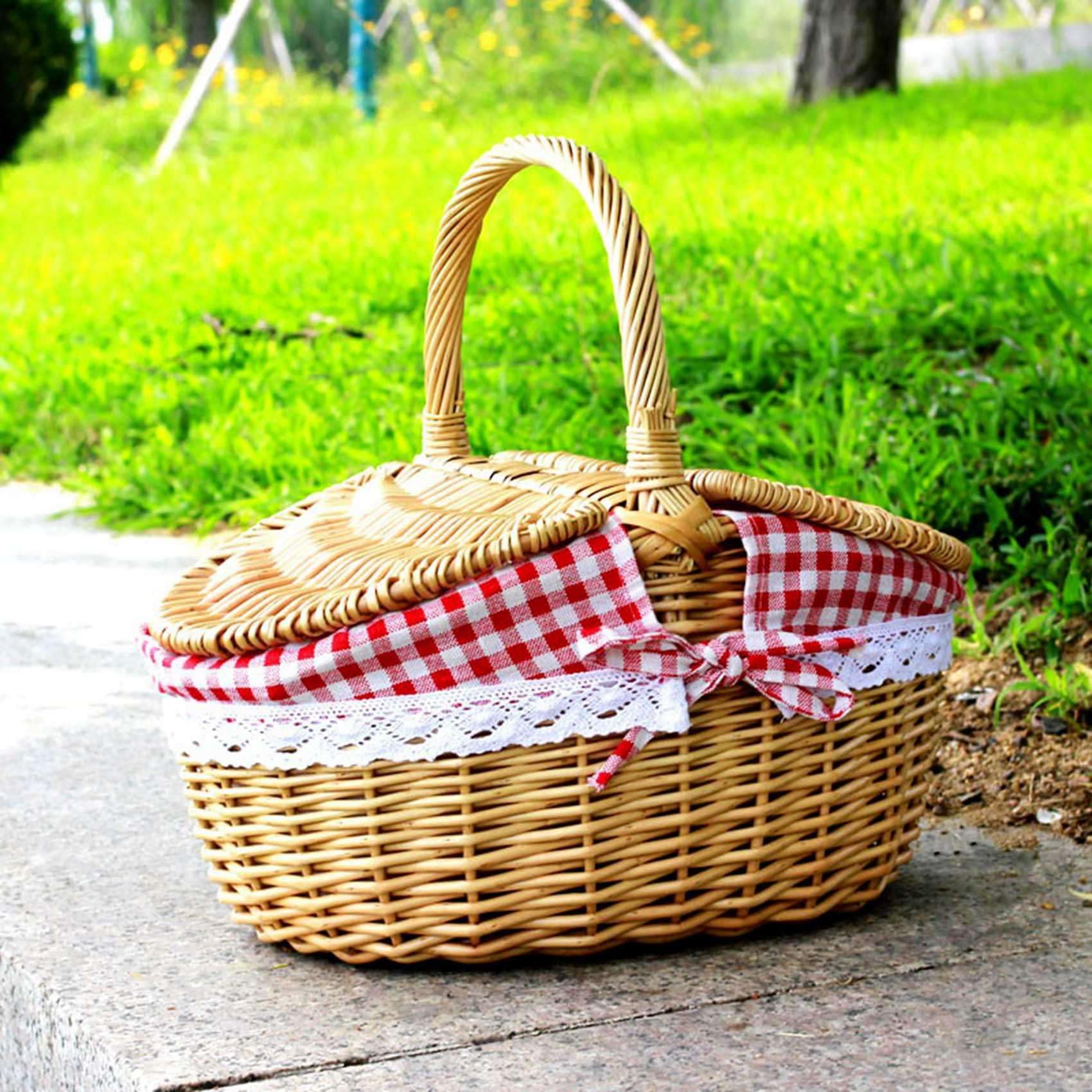 Lot de 6 paniers de pique-nique en osier avec couvercle et doublure pour pique-niques, fêtes et barbecues
