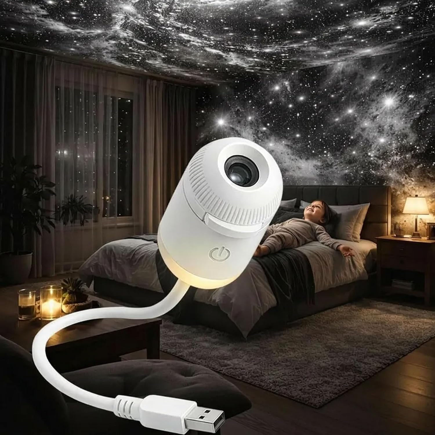 Galaxy Projector Night Light, Star Projector USB LED Starry Sky Ceiling Lamp, 24 Film Discs 360° Adjustable Planetarium Projector for Bedroom Adults, Ceiling Night Light Projector for Room Mood Decor