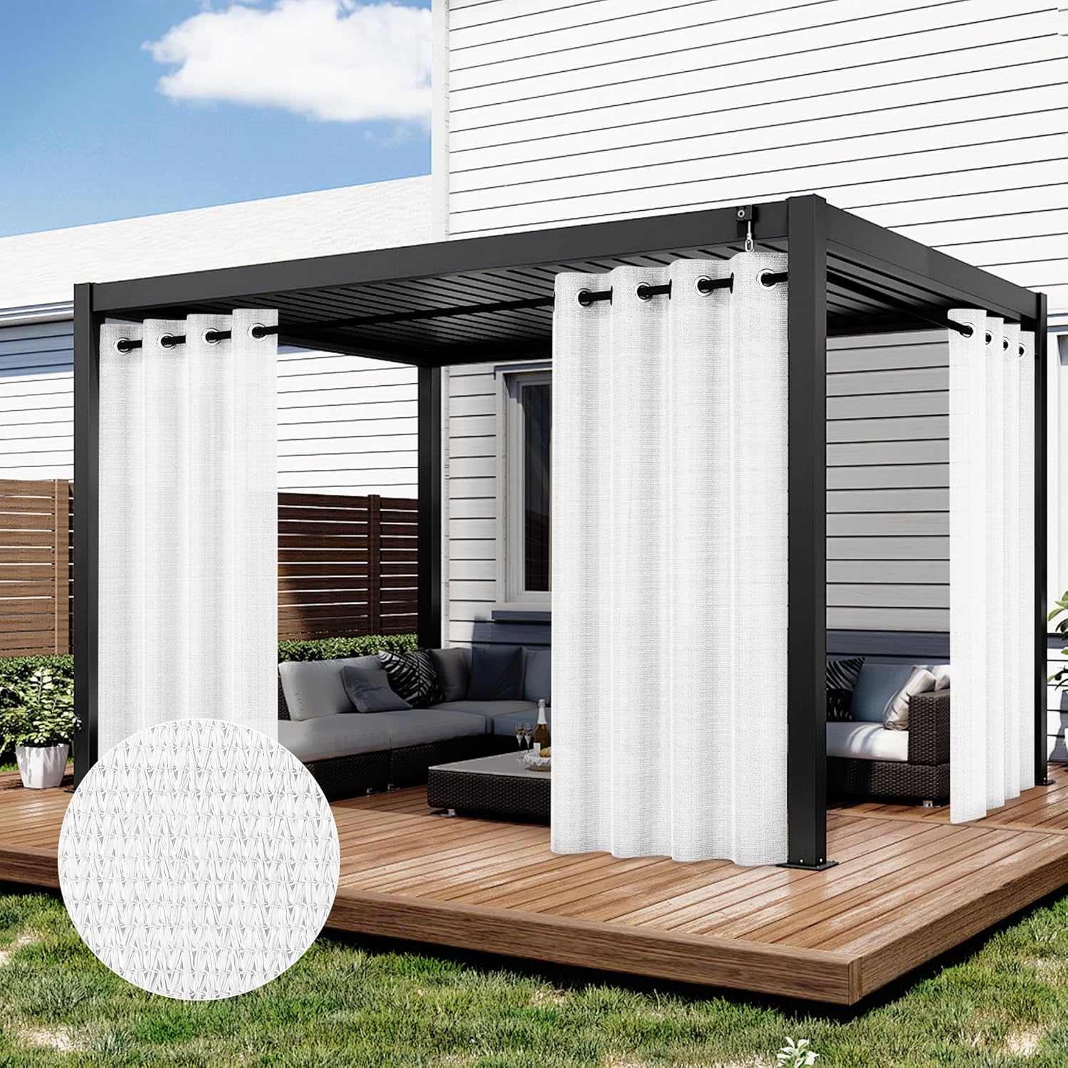 LazBlinds Outdoor Curtains for Patio, Grommet Top Waterproof Sunlight Blocking Drapes, Weatherproof Outside Privacy Curtains for Gazebo, Porch, Pergola, Cabana (1 Panel, 84W x 84L, White) White 84"W x 84"L (Pack of 1)