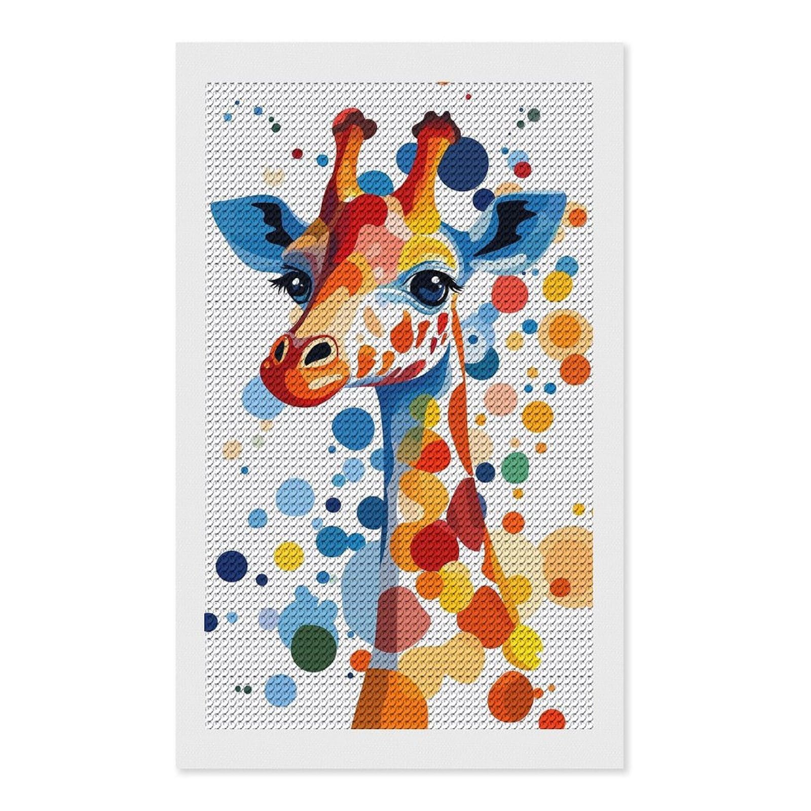 Junmoney Colorful Giraffe Portrait(9) Diamond Painting Canvas Set 12"x20", for Adults, Sparkling Round Gems, Thoughtful Handmade Gift, Modern Decor