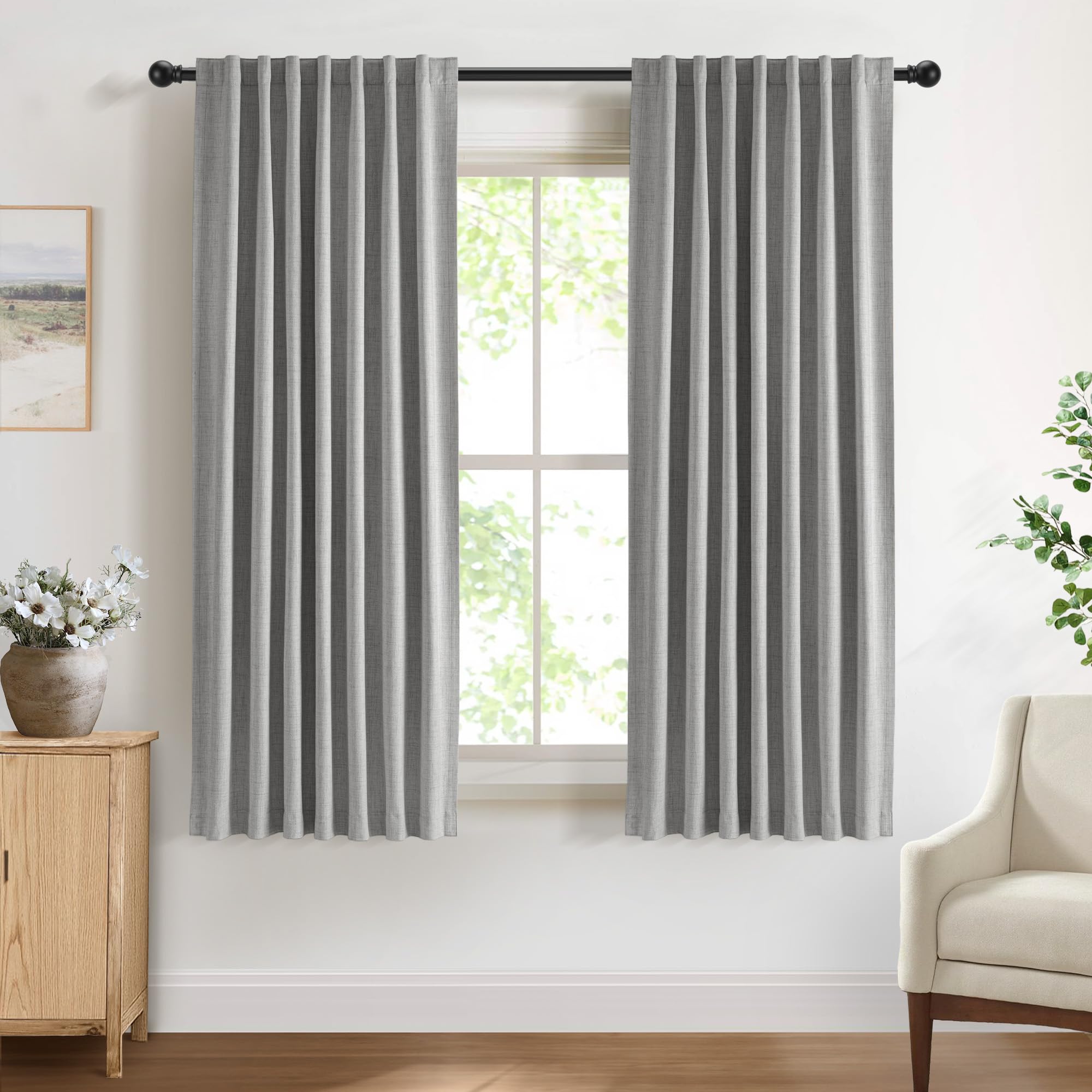 DEFYNEE 100% Blackout Curtains for Bedroom, 50 x 63 Inch Drop, Back Tab/Rod Pocket, Thermal Insulated Curtains with Coating Back Layers, for Room Darkening Privacy Protection, 2 Panels, Gray โ image 1