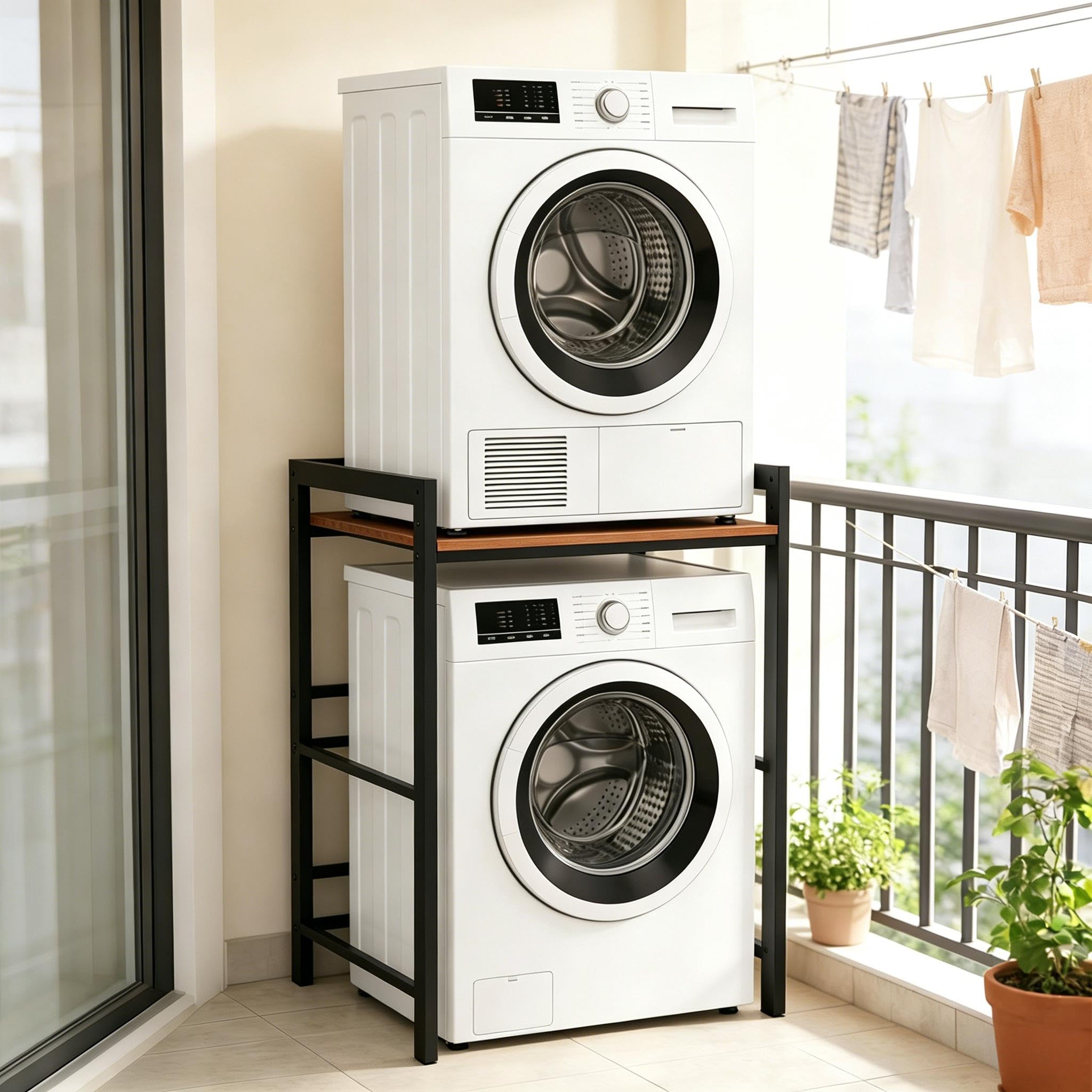 Estanteria Lavadora y Secadora, 3 Alturas Ajustables, Mueble Lavadora Secadora Columna, Capacidad de Carga de 350 kg, para BañO, BalcóN, Lavandería (Negro)