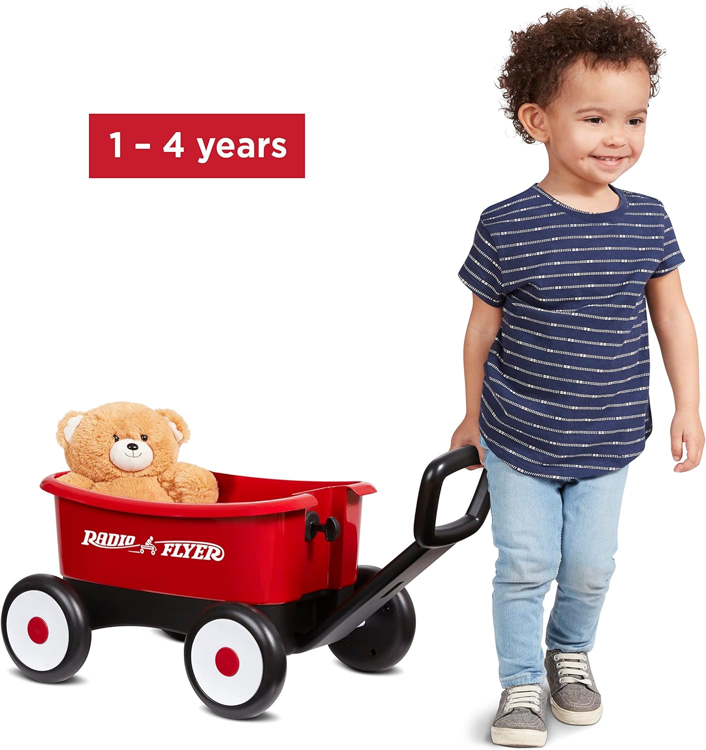 Radio Flyer Push & Pull Walker Wagon with Teddy Bear, Red, for Kids 1-4 Years Old, Locking Handle for Stability, Baby Push Walker Converts to Pull Wagon, for Indoor & Outdoor Play