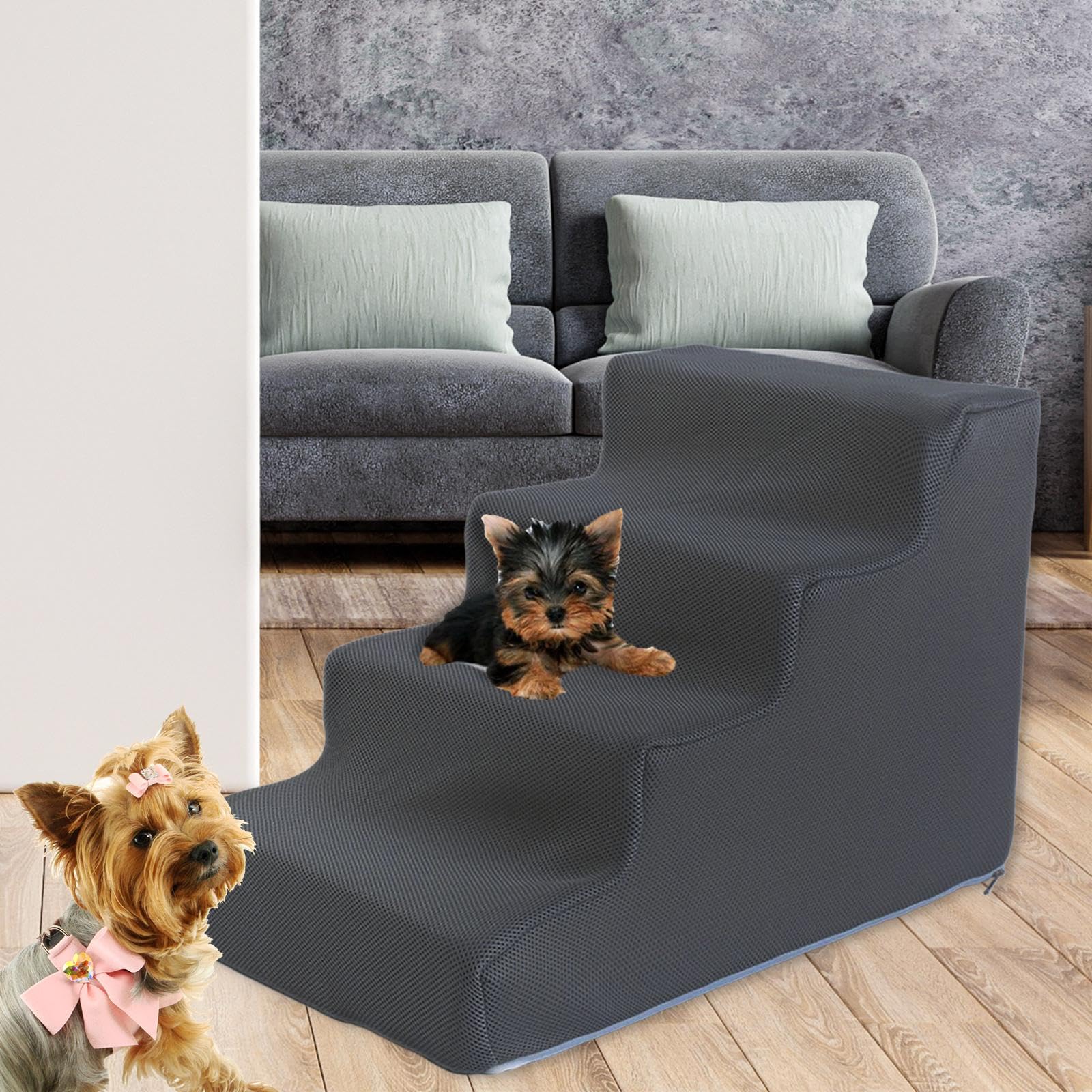 Scale per Animali Scaletta per Cani Piccoli Gradini Morbidi Rampa per Gatti Portatile con Copertura Lavabile E Fondo Antiscivolo Adatto per Cuccioli, 4 gradini grigio scuro