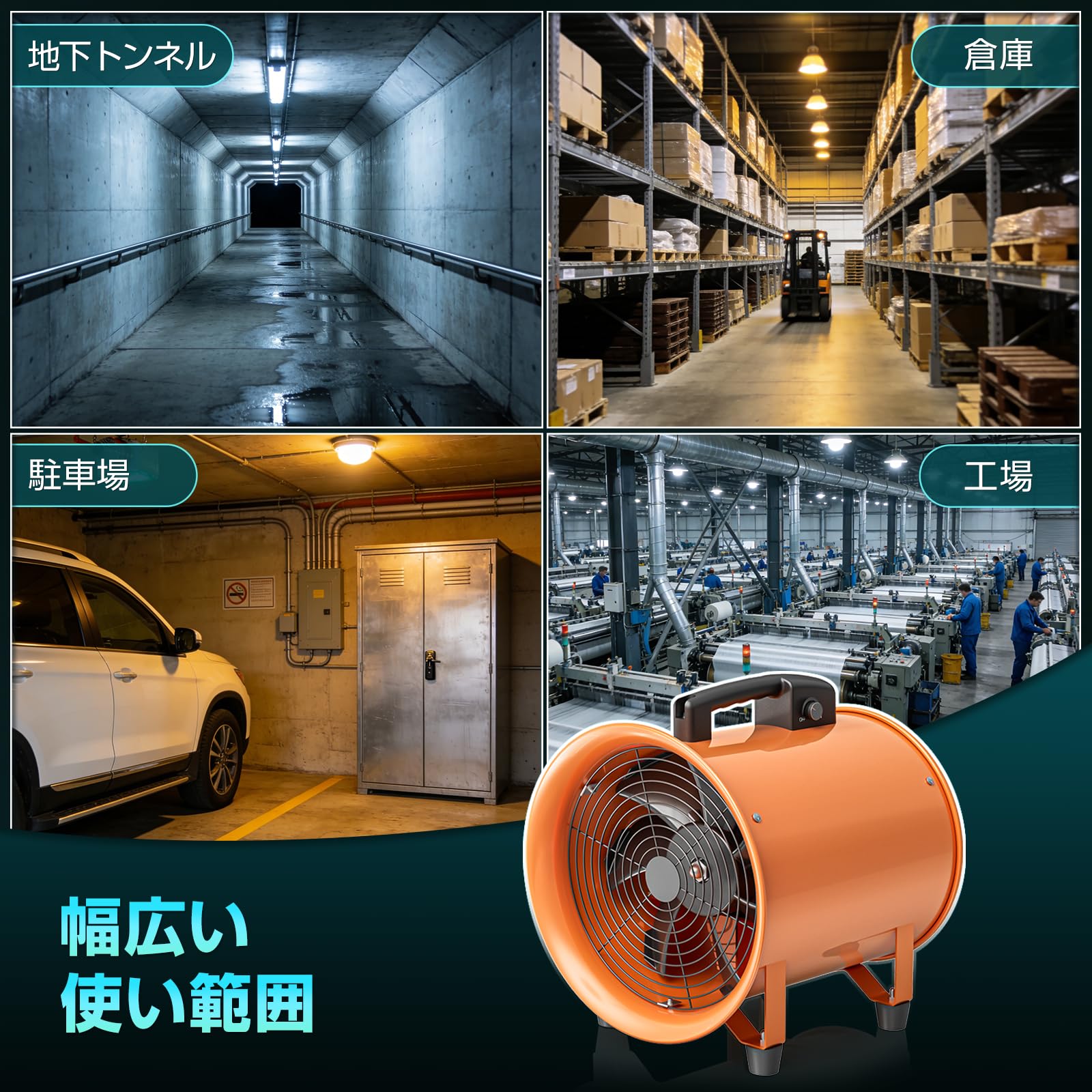 Okryain 換気扇 300mm 金属製 ダクトファン ポータブル送風機 業務用換気扇 大風量 工場/作業所/倉庫排気用 (SZ300-単品)