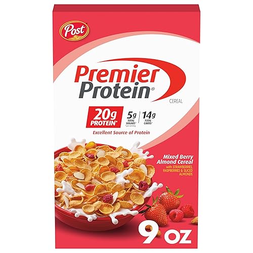 Post Premier Protein Mixed Berry Almond Cereal cereales ricos en proteínas desayuno o aperitivo rico en proteínas hecho con bayas y almendras reales