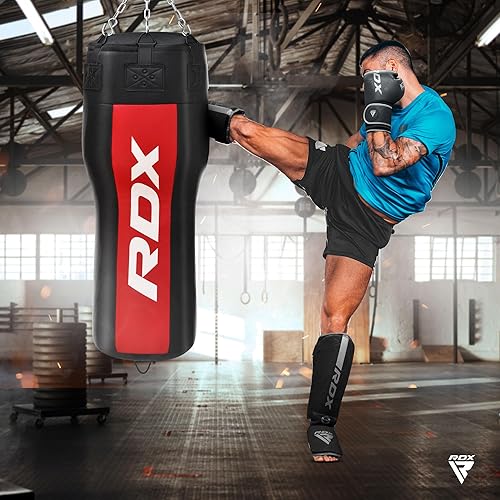 Miniatura 3 de RDX Uppercut - Saco de boxeo sin relleno para boxeo, entrenamiento de kickboxing, juego de bolsa pesada de piel maya en ángulo con guantes de boxeo